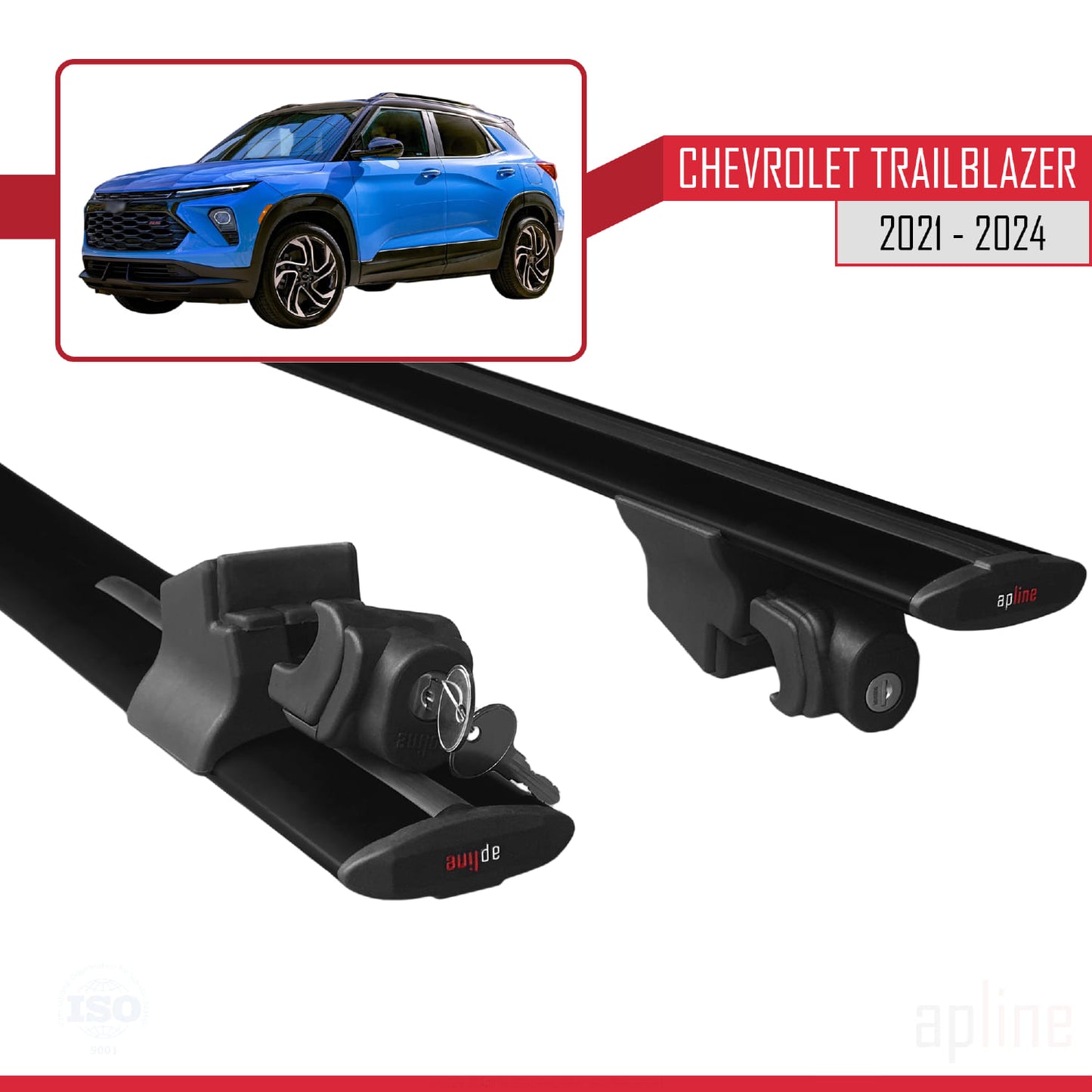 Compatible with Chevrolet Trailblazer 2021-2024 HOOK Model Car Roof Rack Cross Bar Black Aluminium 2 Bars