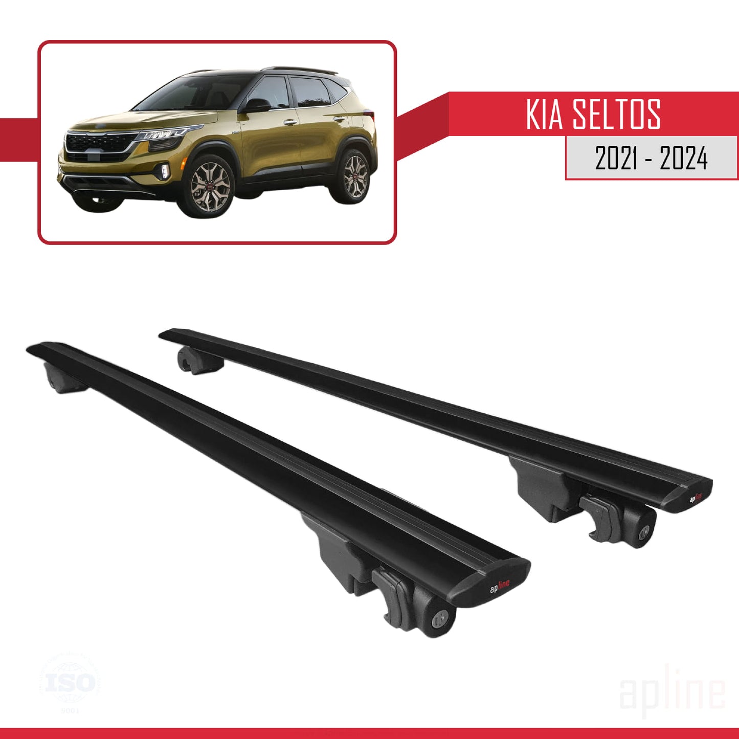 Compatible with Kia Seltos 2021-2024 HOOK Model Car Roof Rack Cross Bar Black Aluminium 2 Bars
