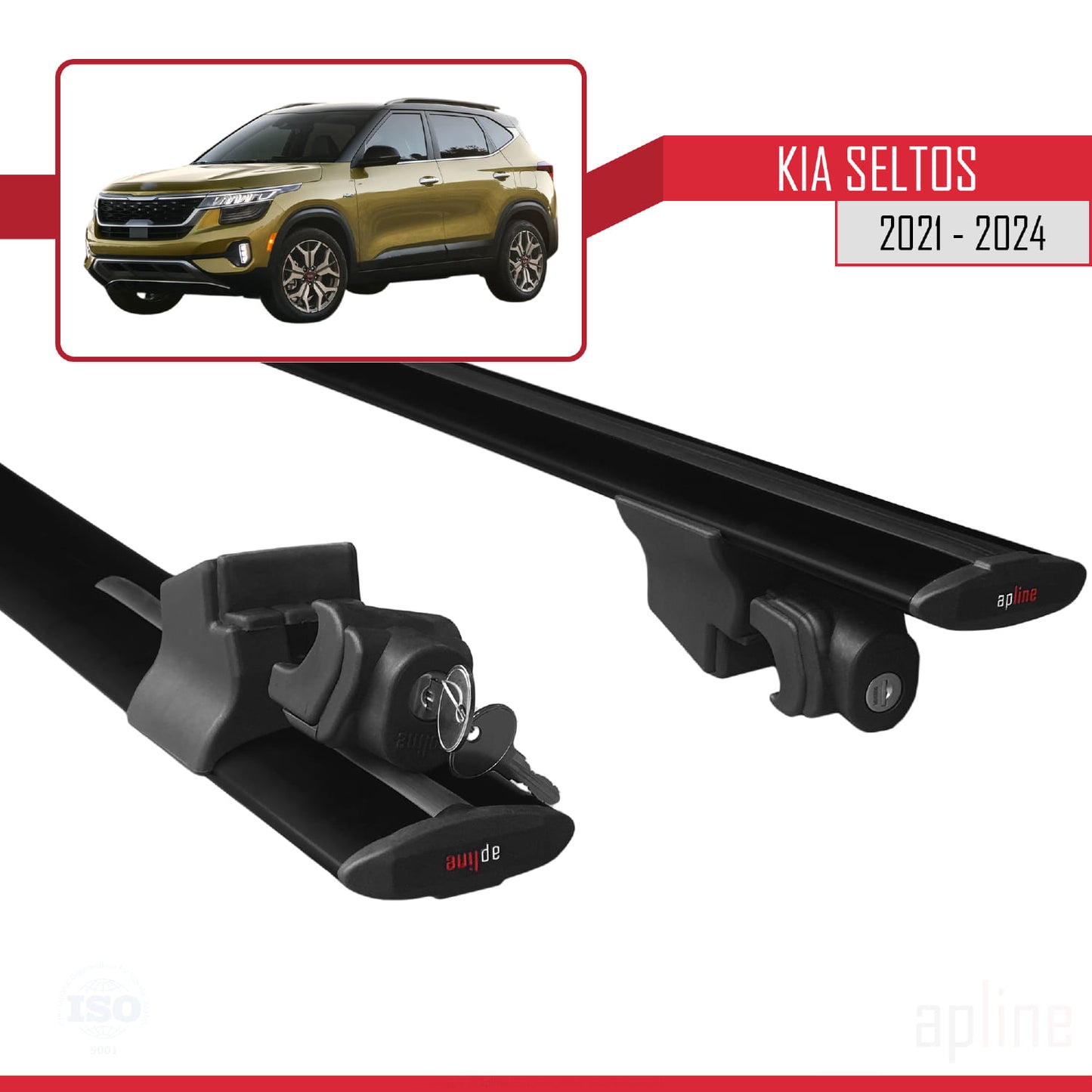 Compatible with Kia Seltos 2021-2024 HOOK Model Car Roof Rack Cross Bar Black Aluminium 2 Bars