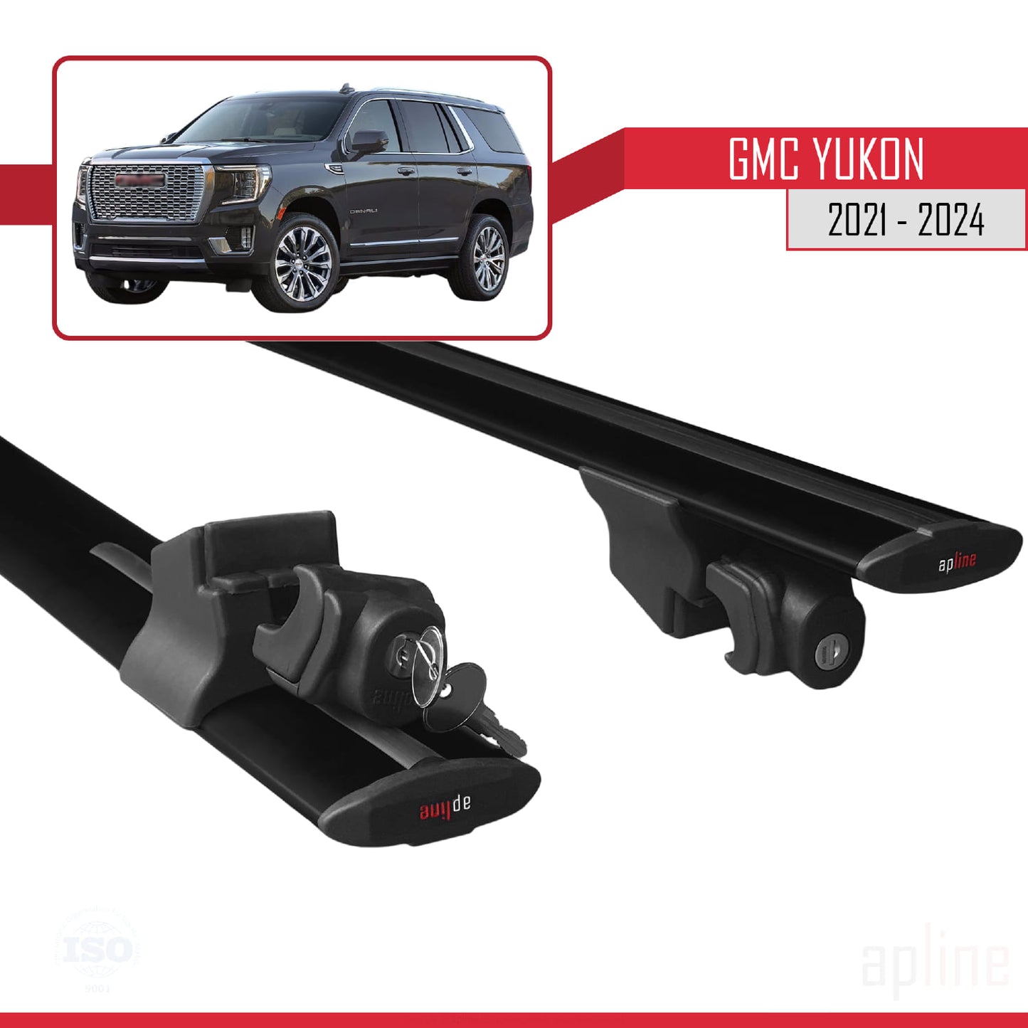 Compatible with GMC Yukon 2021-2024 HOOK Model Car Roof Rack Cross Bar Black Aluminium 2 Bars