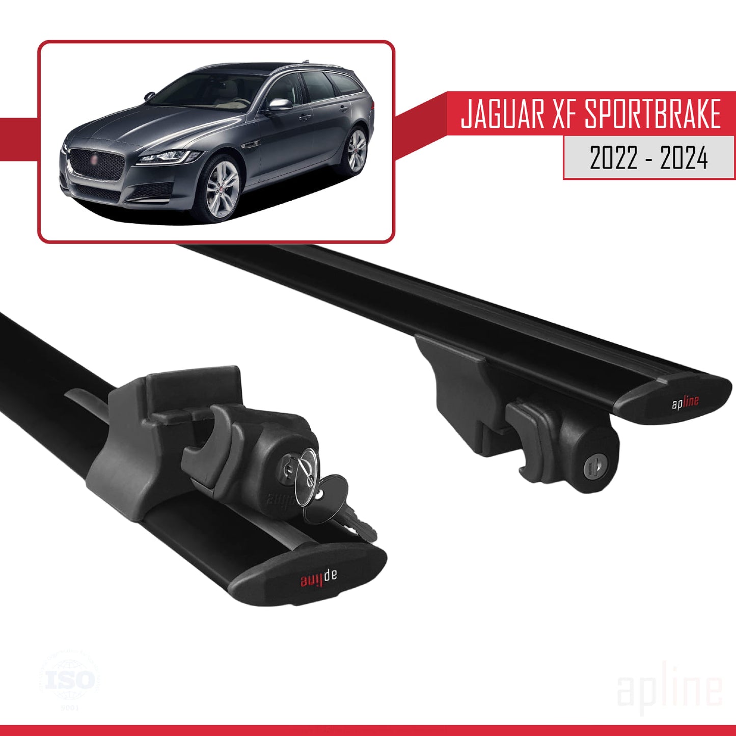 Compatible with Jaguar XF S 2018-2024 HOOK Model Car Roof Rack Cross Bar Black Aluminium 2 Bars