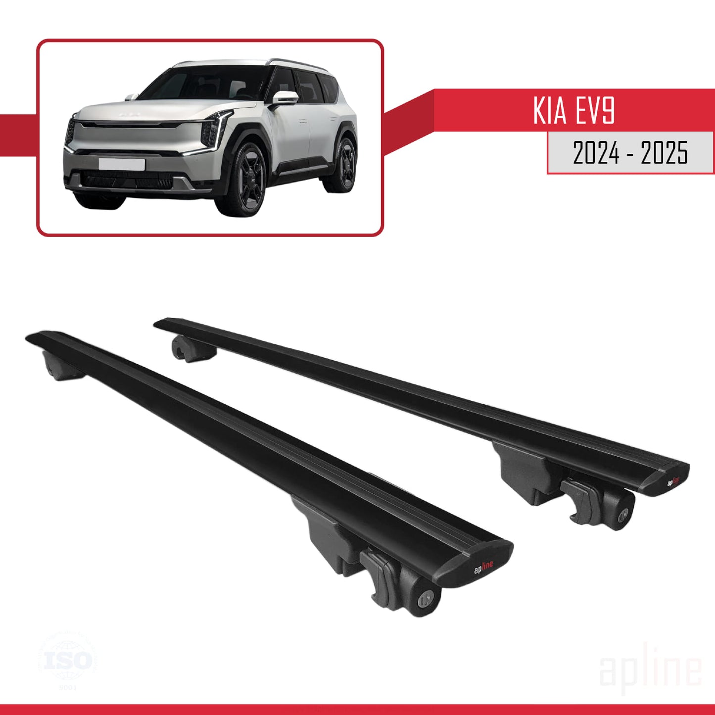 Compatible with Kia EV9 2024-2025 HOOK Model Car Roof Rack Cross Bar Black Aluminium 2 Bars