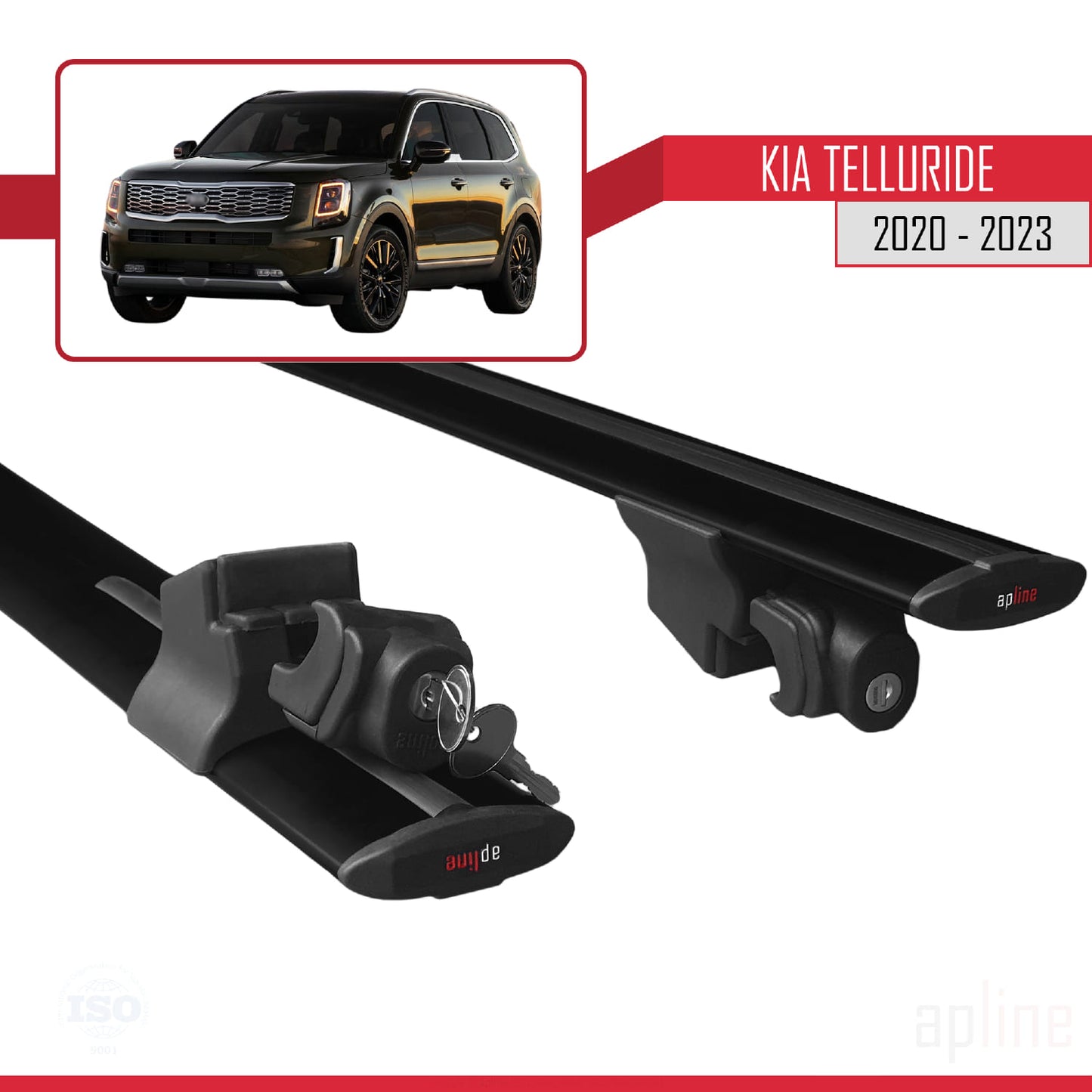 Compatible with Kia Telluride 2020-2024 HOOK Model Car Roof Rack Cross Bar Black Aluminium 2 Bars