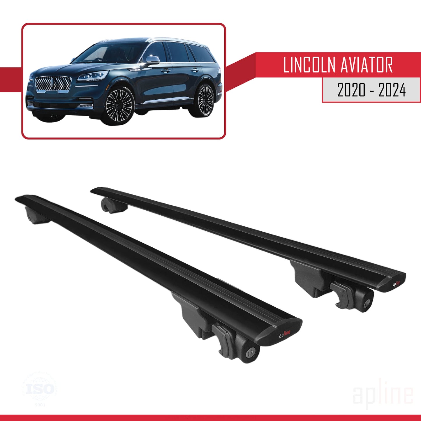 Compatible with Lincoln Aviator 2020-2024 HOOK Model Car Roof Rack Cross Bar Black Aluminium 2 Bars