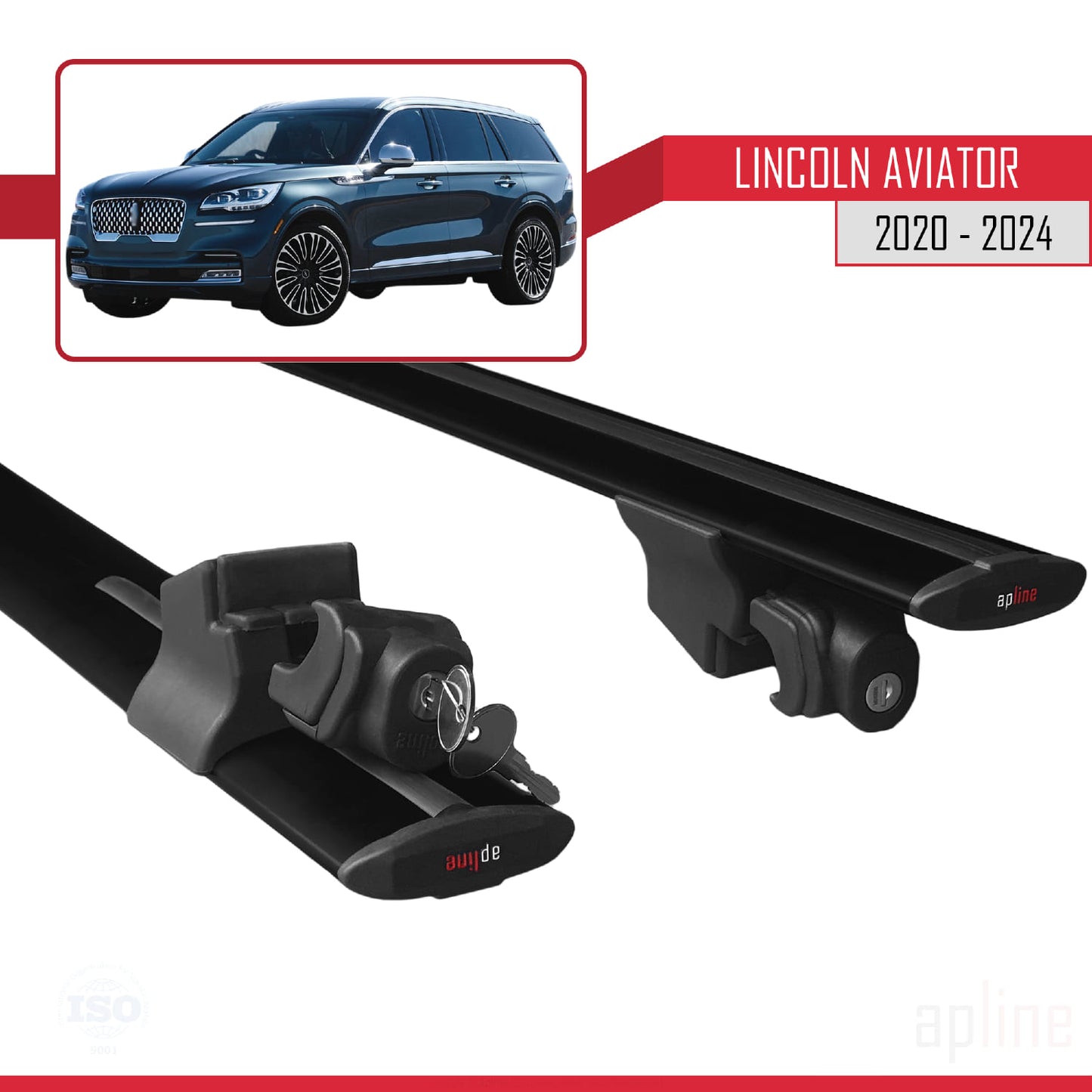 Compatible with Lincoln Aviator 2020-2024 HOOK Model Car Roof Rack Cross Bar Black Aluminium 2 Bars