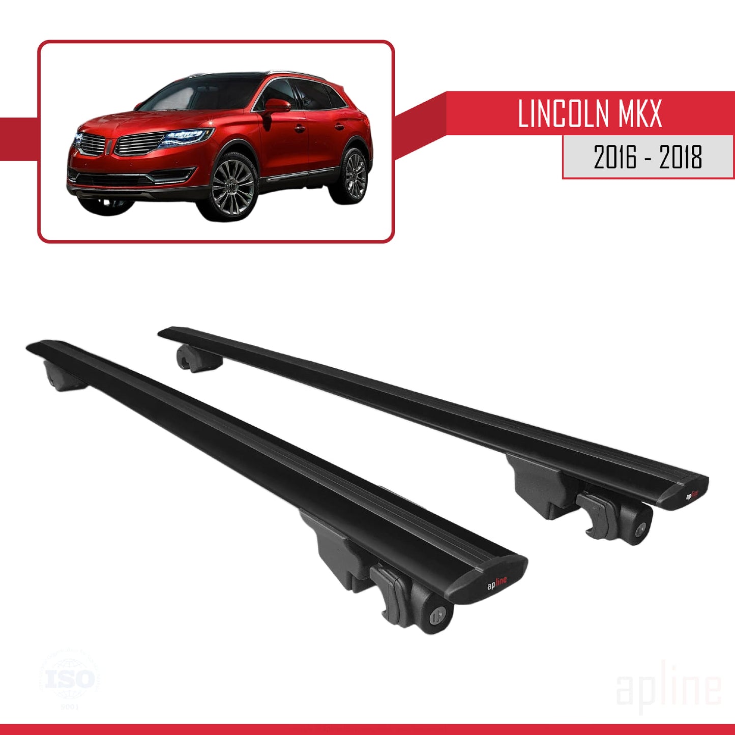 Compatible with Lincoln MKX 2016-2018 HOOK Model Car Roof Rack Cross Bar Black Aluminium 2 Bars