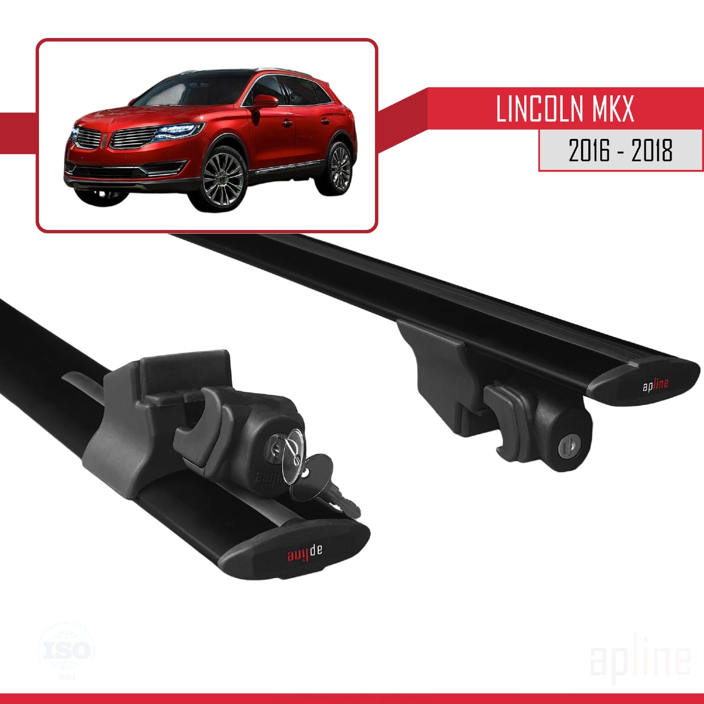 Compatible with Lincoln MKX 2016-2018 HOOK Model Car Roof Rack Cross Bar Black Aluminium 2 Bars