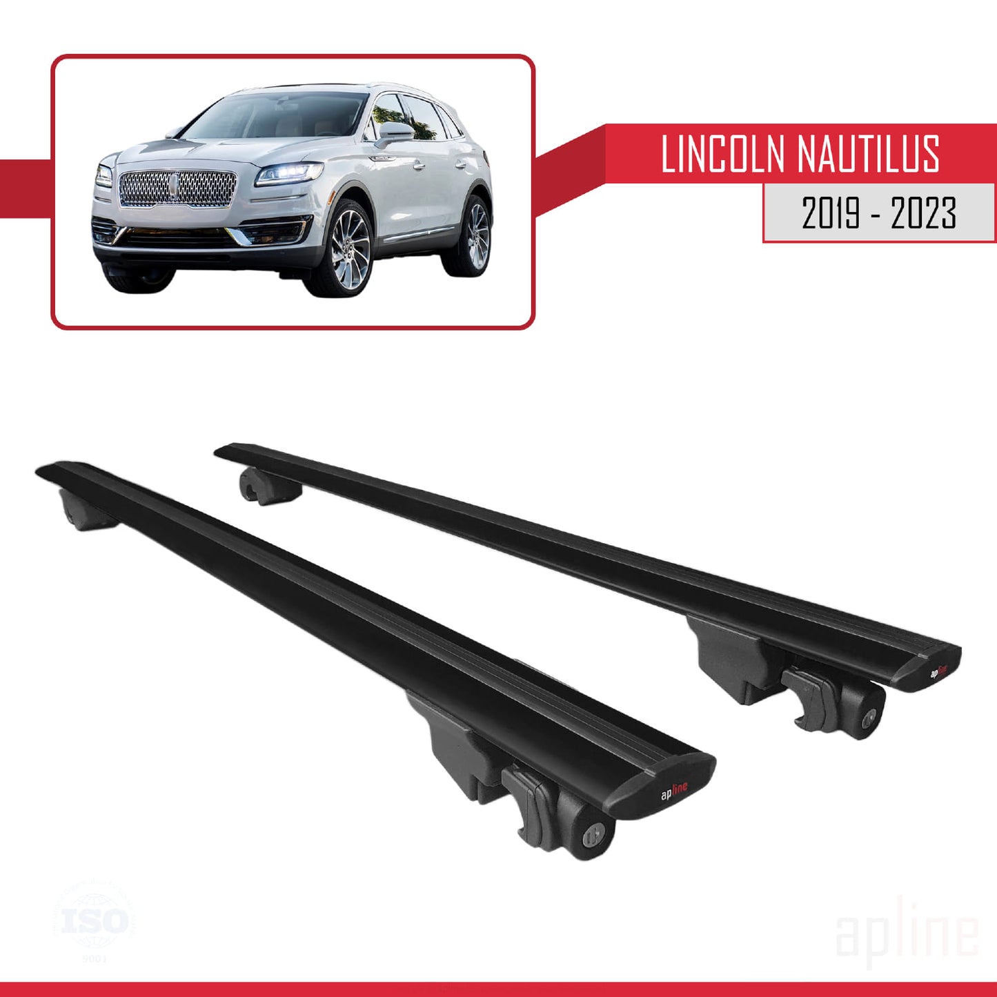 Compatible with Lincoln Nautilus 2019-2023 HOOK Model Car Roof Rack Cross Bar Black Aluminium 2 Bars