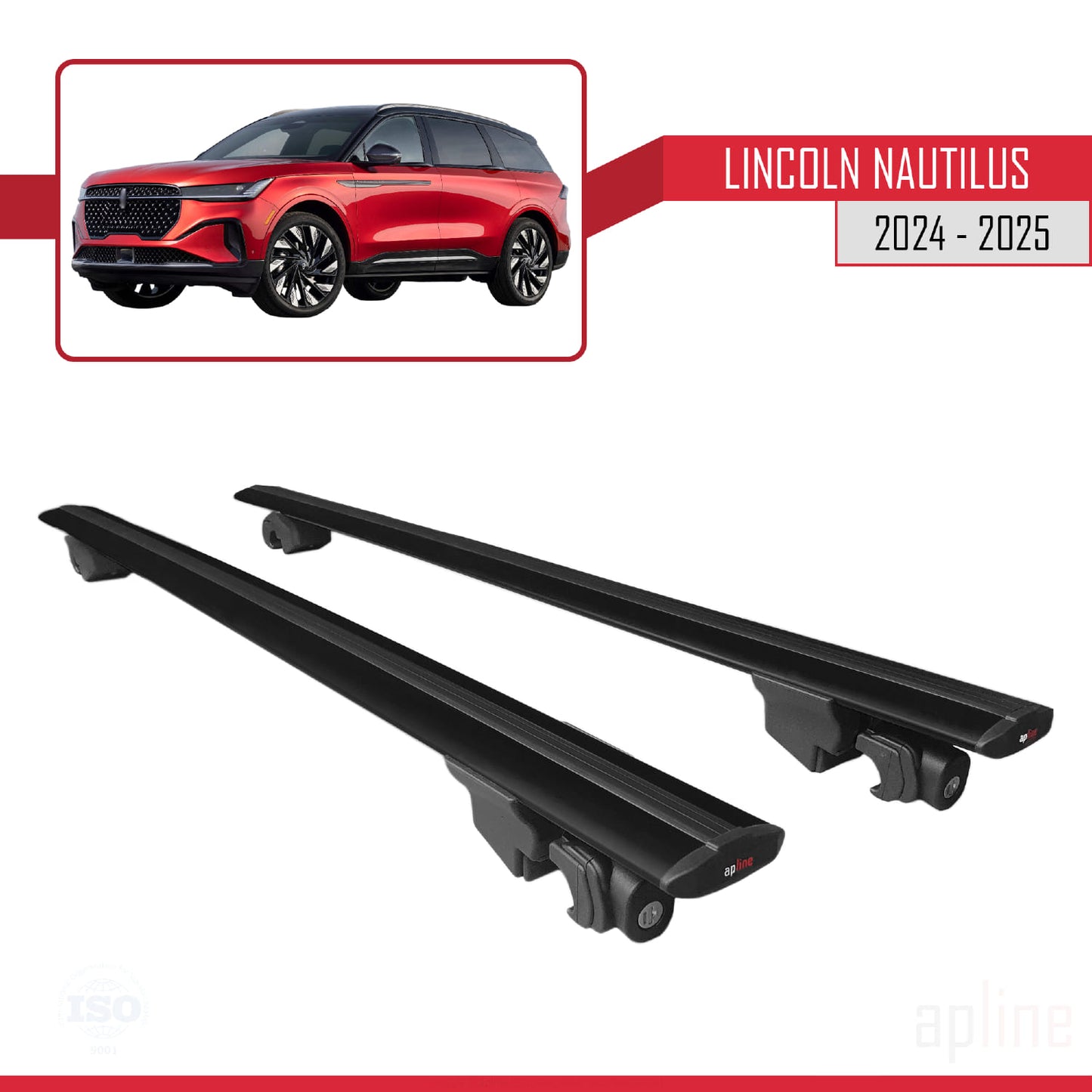 Compatible with Lincoln Nautilus 2024-2025 HOOK Model Car Roof Rack Cross Bar Black Aluminium 2 Bars