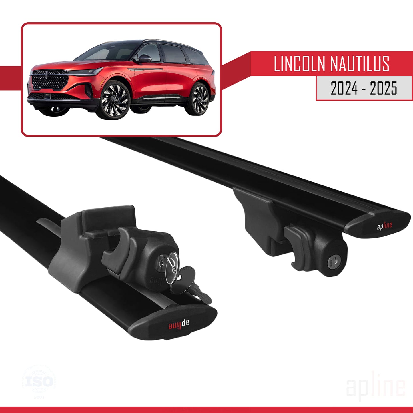 Compatible with Lincoln Nautilus 2024-2025 HOOK Model Car Roof Rack Cross Bar Black Aluminium 2 Bars