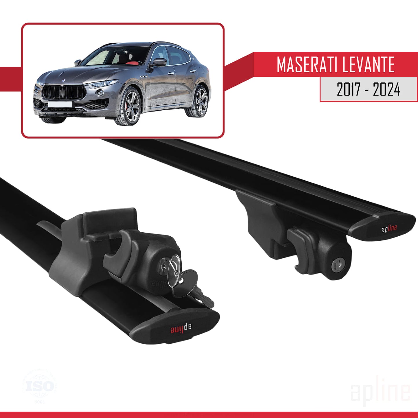 Compatible with Maserati Levante 2017-2024 HOOK Model Car Roof Rack Cross Bar Black Aluminium 2 Bars