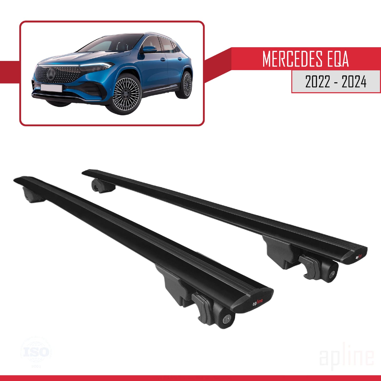 Compatible with Mercedes EQA 2022-2024 HOOK Model Car Roof Rack Cross Bar Black Aluminium 2 Bars