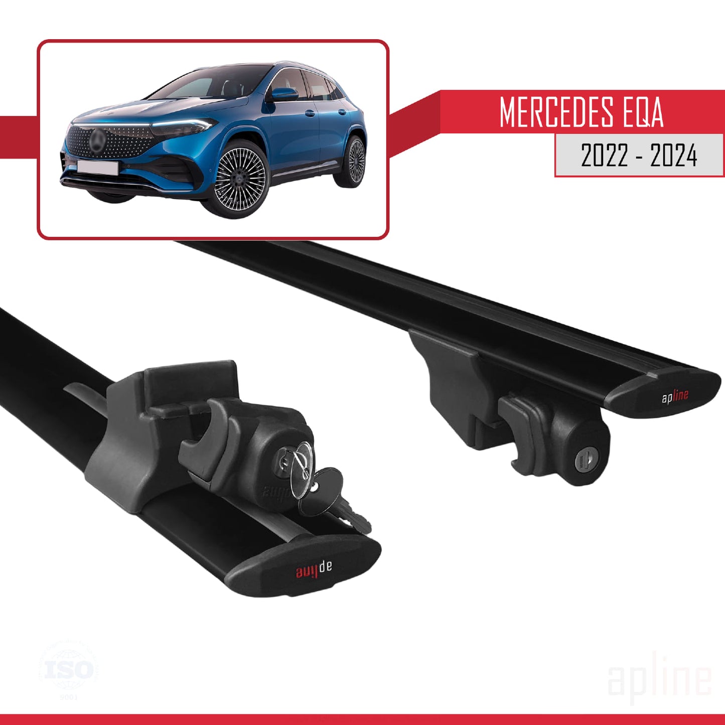 Compatible with Mercedes EQA 2022-2024 HOOK Model Car Roof Rack Cross Bar Black Aluminium 2 Bars