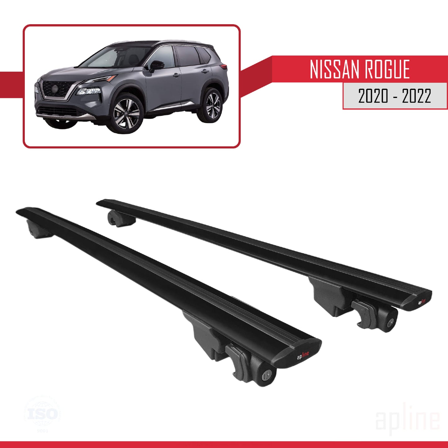 Compatible with Nissan Rogue 2020-2022 HOOK Model Car Roof Rack Cross Bar Black Aluminium 2 Bars