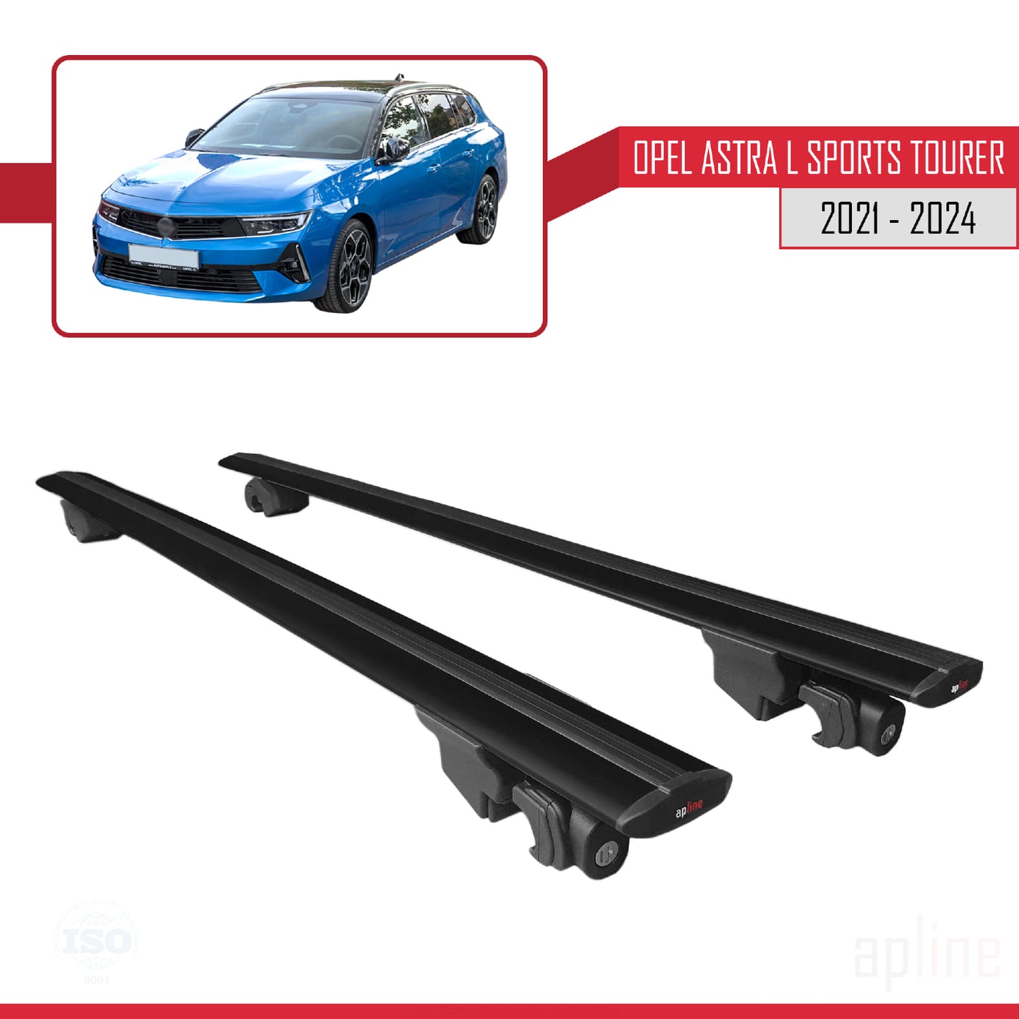 Compatible with Opel Astra L Sports Tourer 2021-2024 HOOK Model Car Roof Rack Cross Bar Black Aluminium 2 Bars