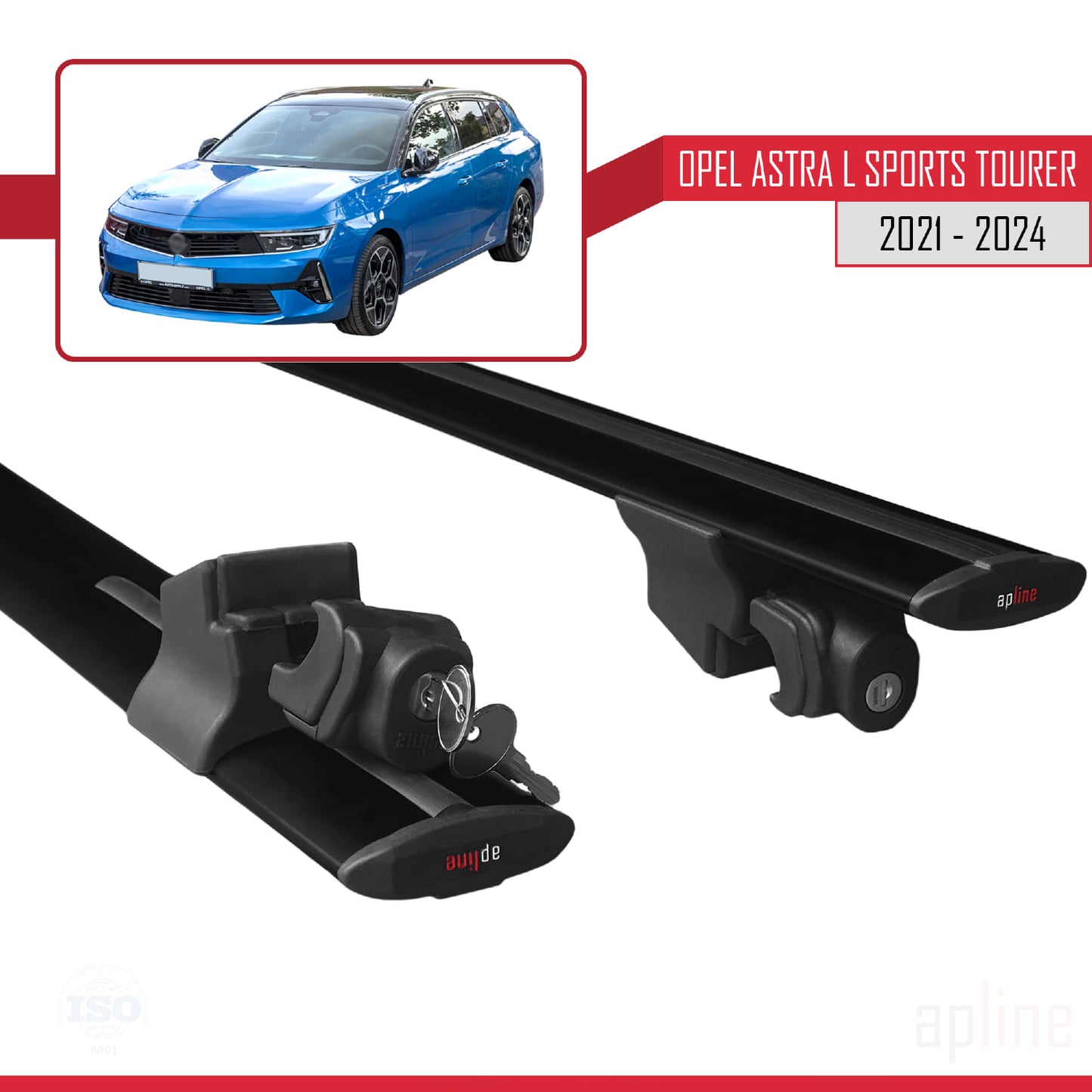 Compatible with Opel Astra L Sports Tourer 2021-2024 HOOK Model Car Roof Rack Cross Bar Black Aluminium 2 Bars