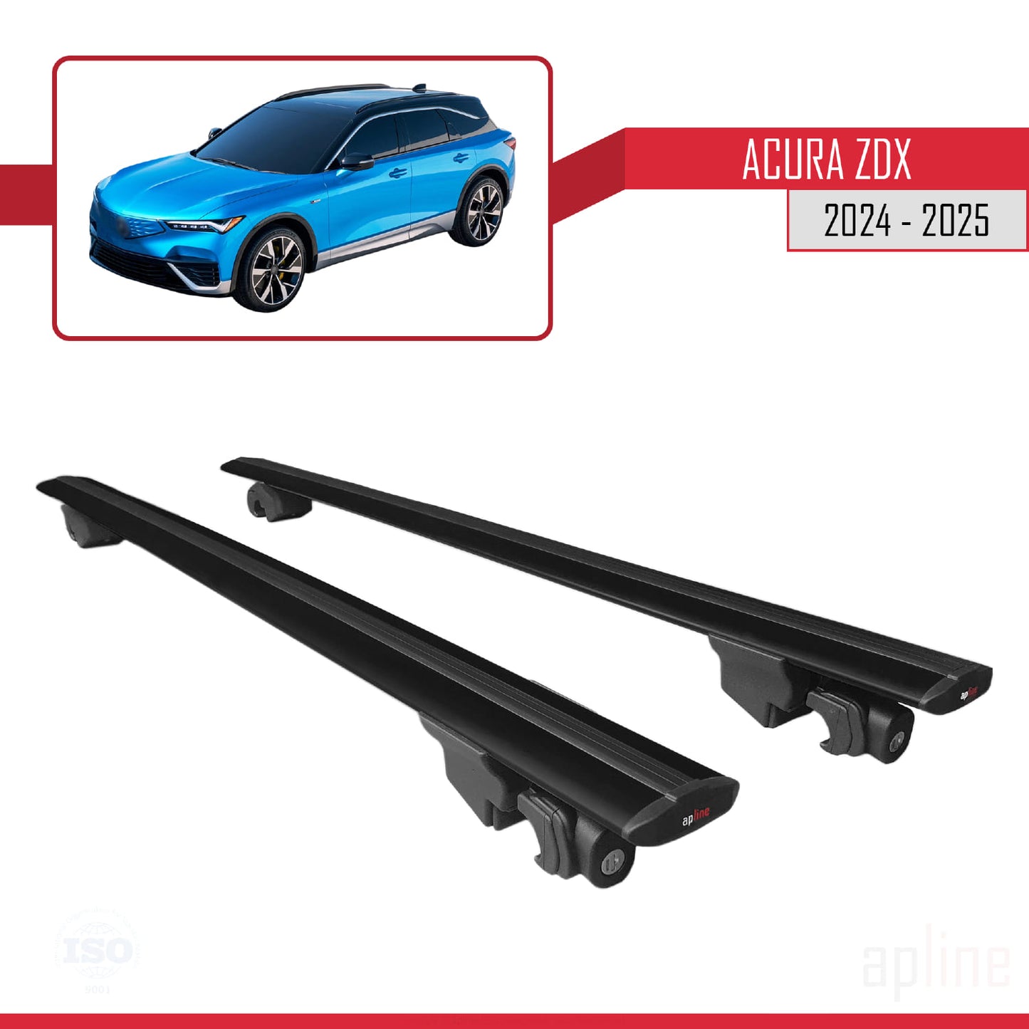 Compatible with Acura ZDX 2024-2025 HOOK Model Car Roof Rack Cross Bar Black Aluminium 2 Bars