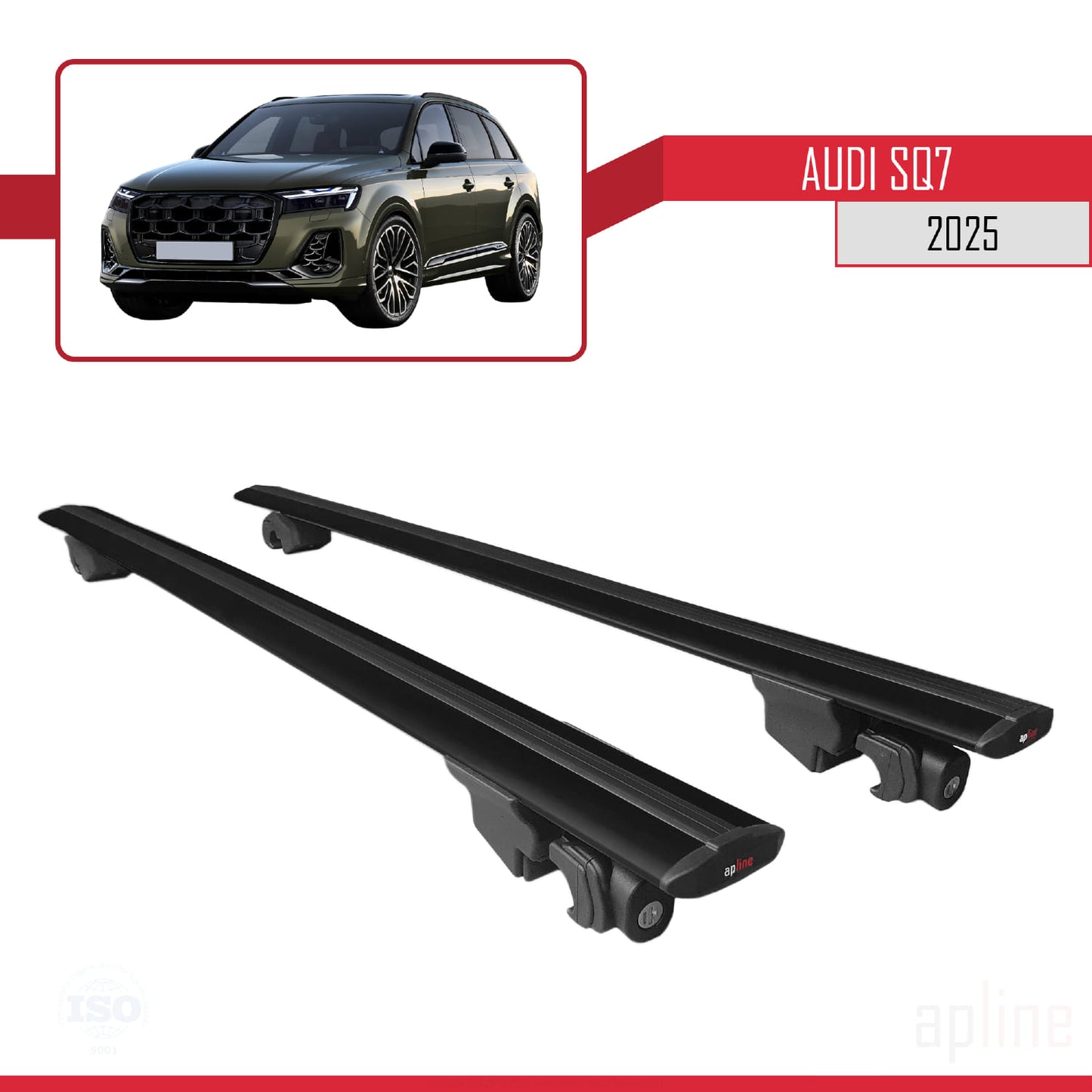Compatible with Audi SQ7 2024-2025 HOOK Model Car Roof Rack Cross Bar Black Aluminium 2 Bars