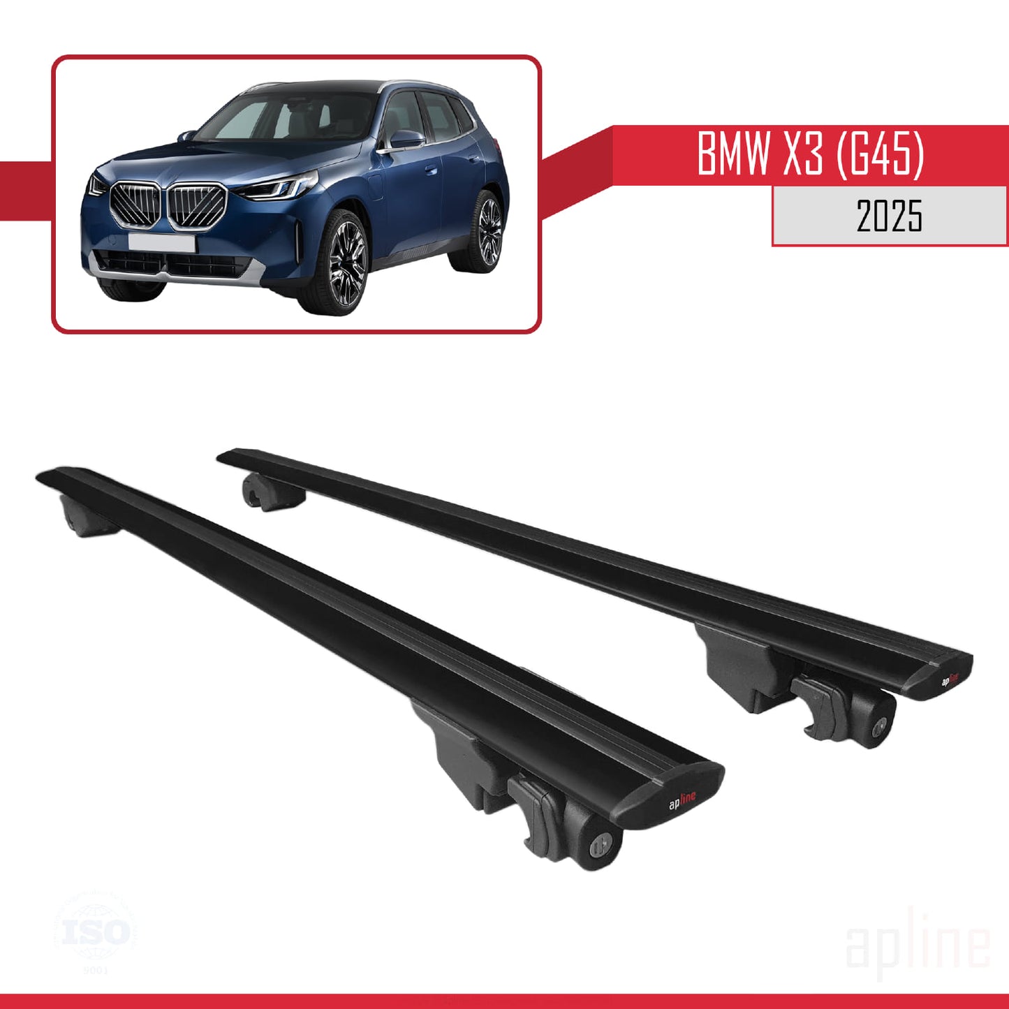 Compatible with BMW X3 (G45) 2024-2025 HOOK Model Car Roof Rack Cross Bar Black Aluminium 2 Bars
