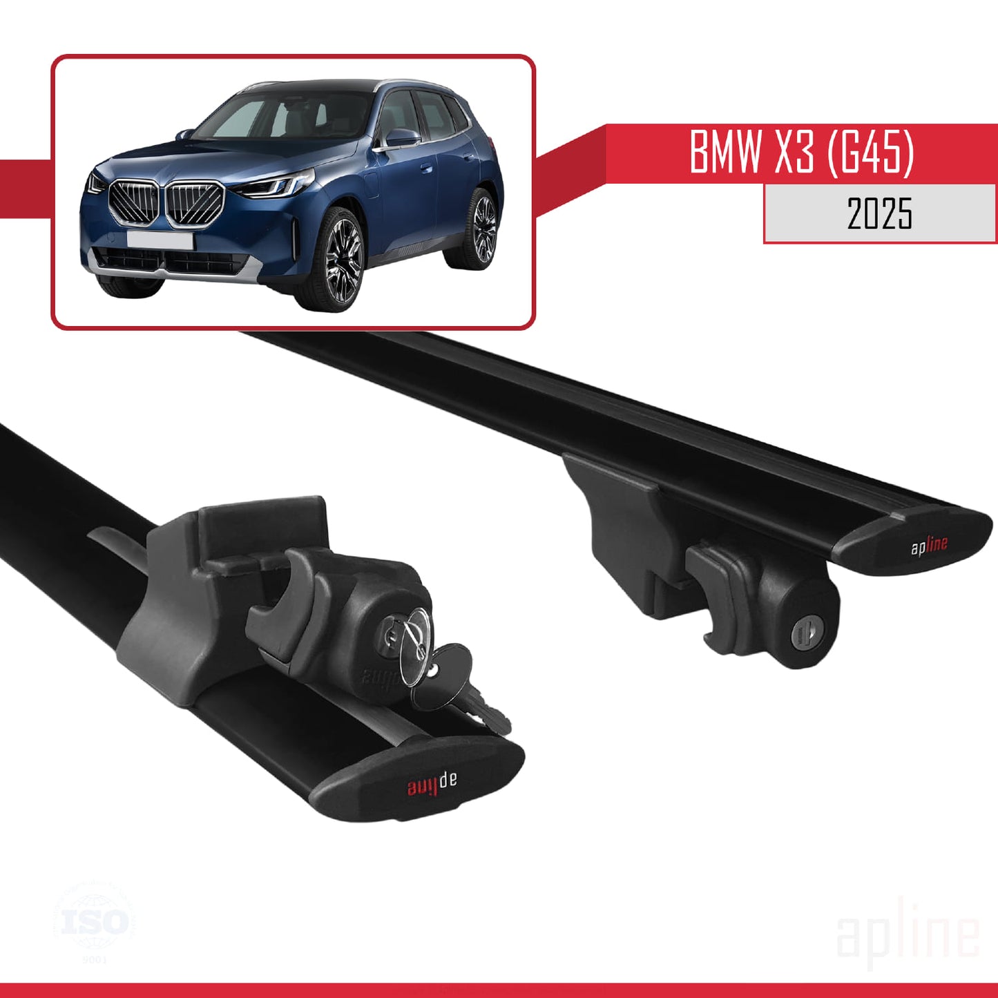 Compatible with BMW X3 (G45) 2024-2025 HOOK Model Car Roof Rack Cross Bar Black Aluminium 2 Bars