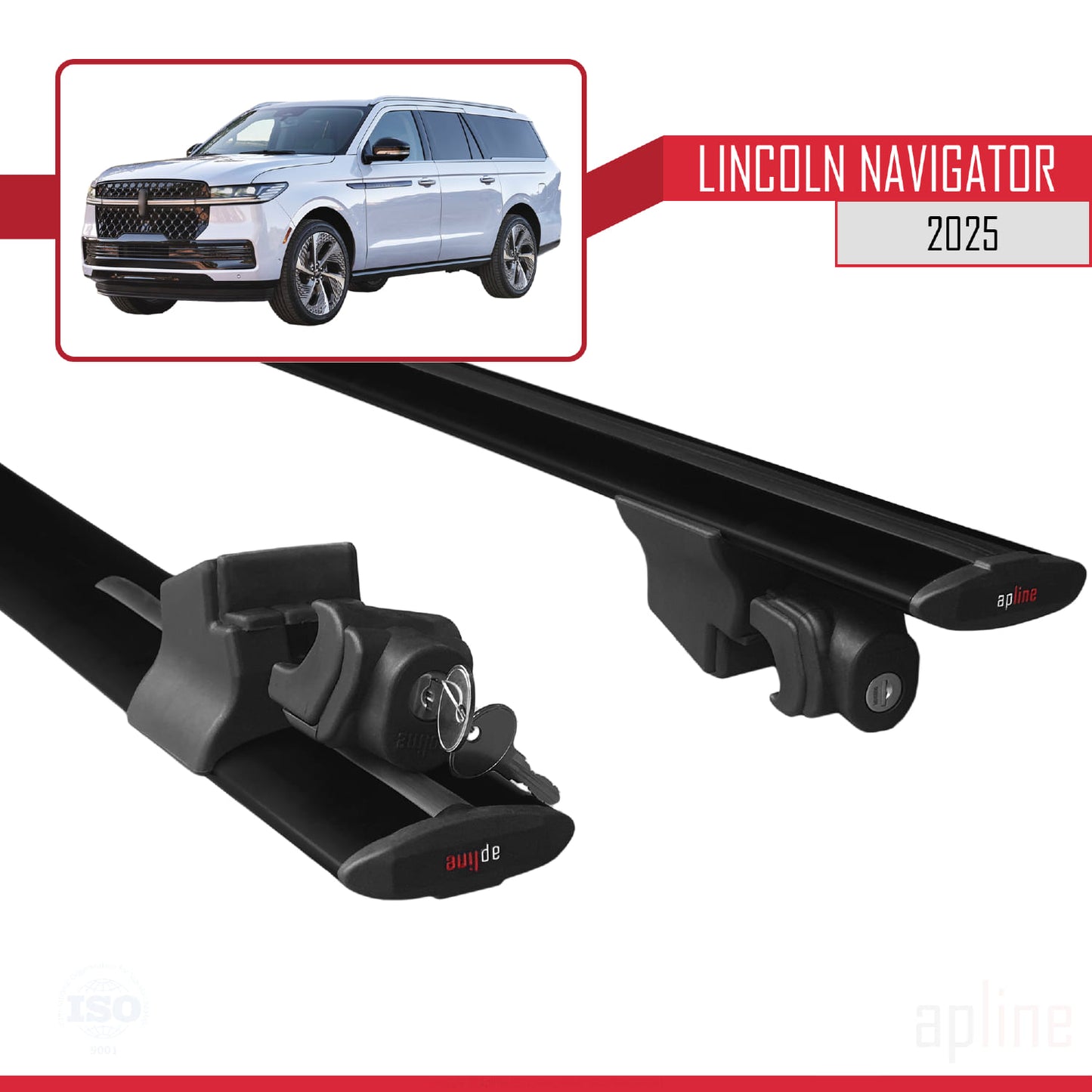 Compatible with Lincoln Navigator 2024-2025 HOOK Model Car Roof Rack Cross Bar Black Aluminium 2 Bars