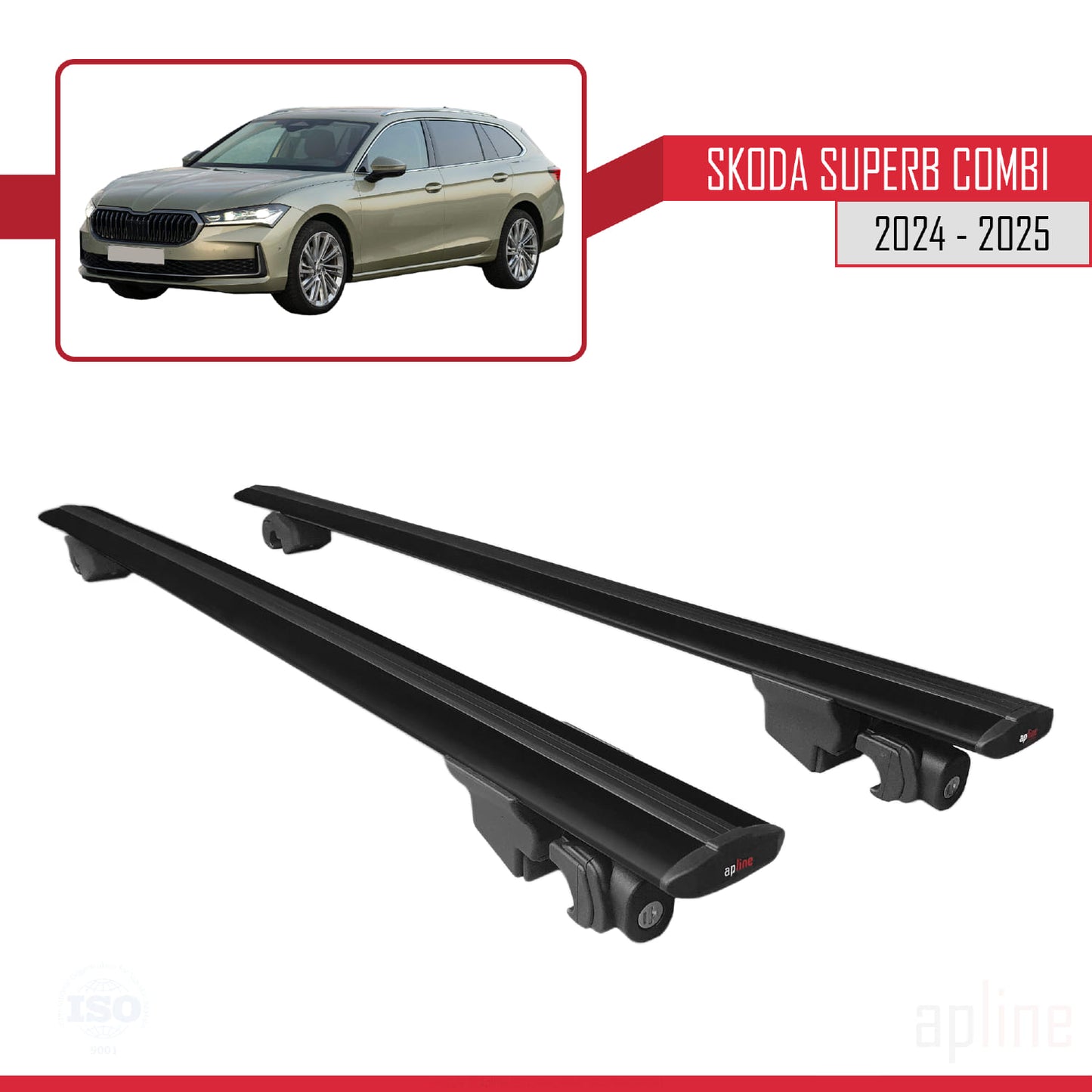 Compatible with Skoda Superb Combi 2024-2025 HOOK Model Car Roof Rack Cross Bar Black Aluminium 2 Bars