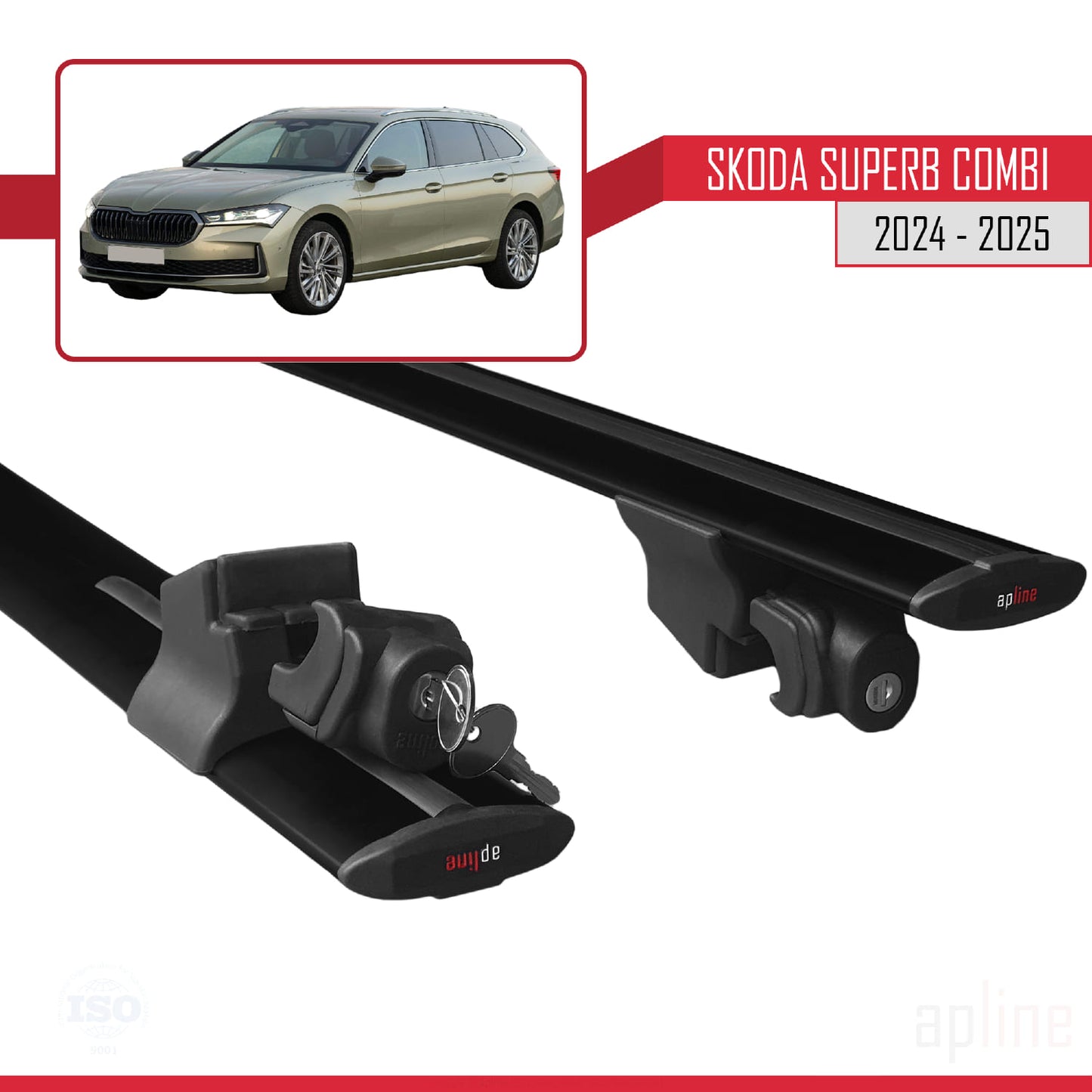 Compatible with Skoda Superb Combi 2024-2025 HOOK Model Car Roof Rack Cross Bar Black Aluminium 2 Bars