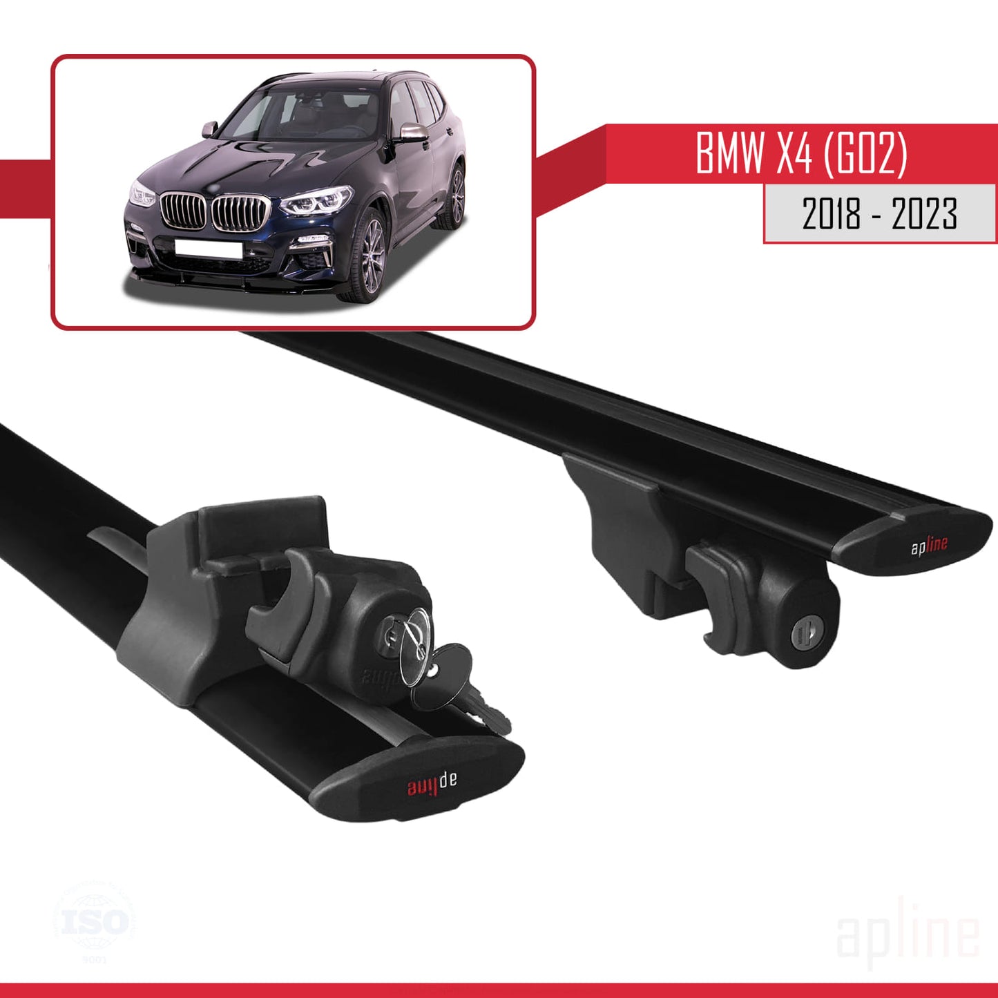 Compatible with BMW X4 (G02) 2018-2023 HOOK Model Car Roof Rack Cross Bar Black Aluminium 2 Bars
