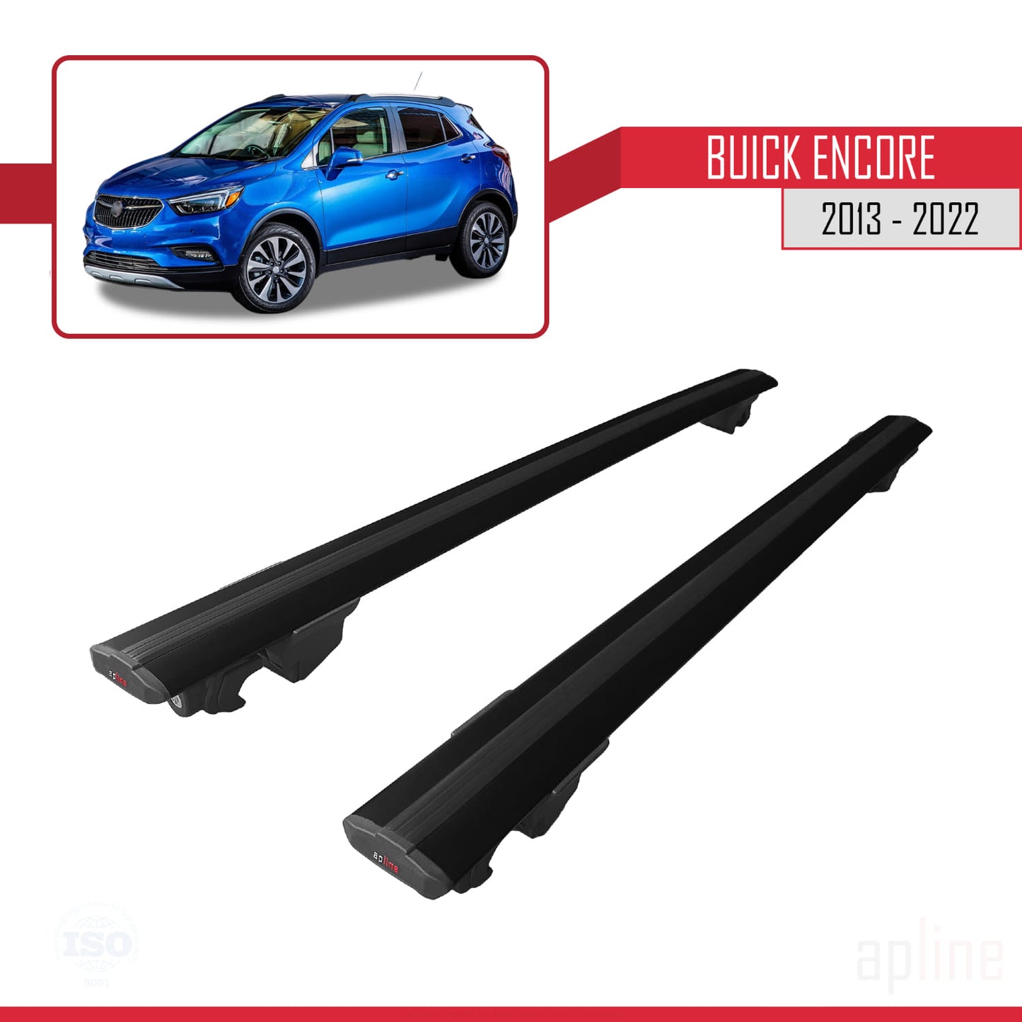 Compatible with Buick Encore 2013-2022 HOOK Model Car Roof Rack Cross Bar Black Aluminium 2 Bars