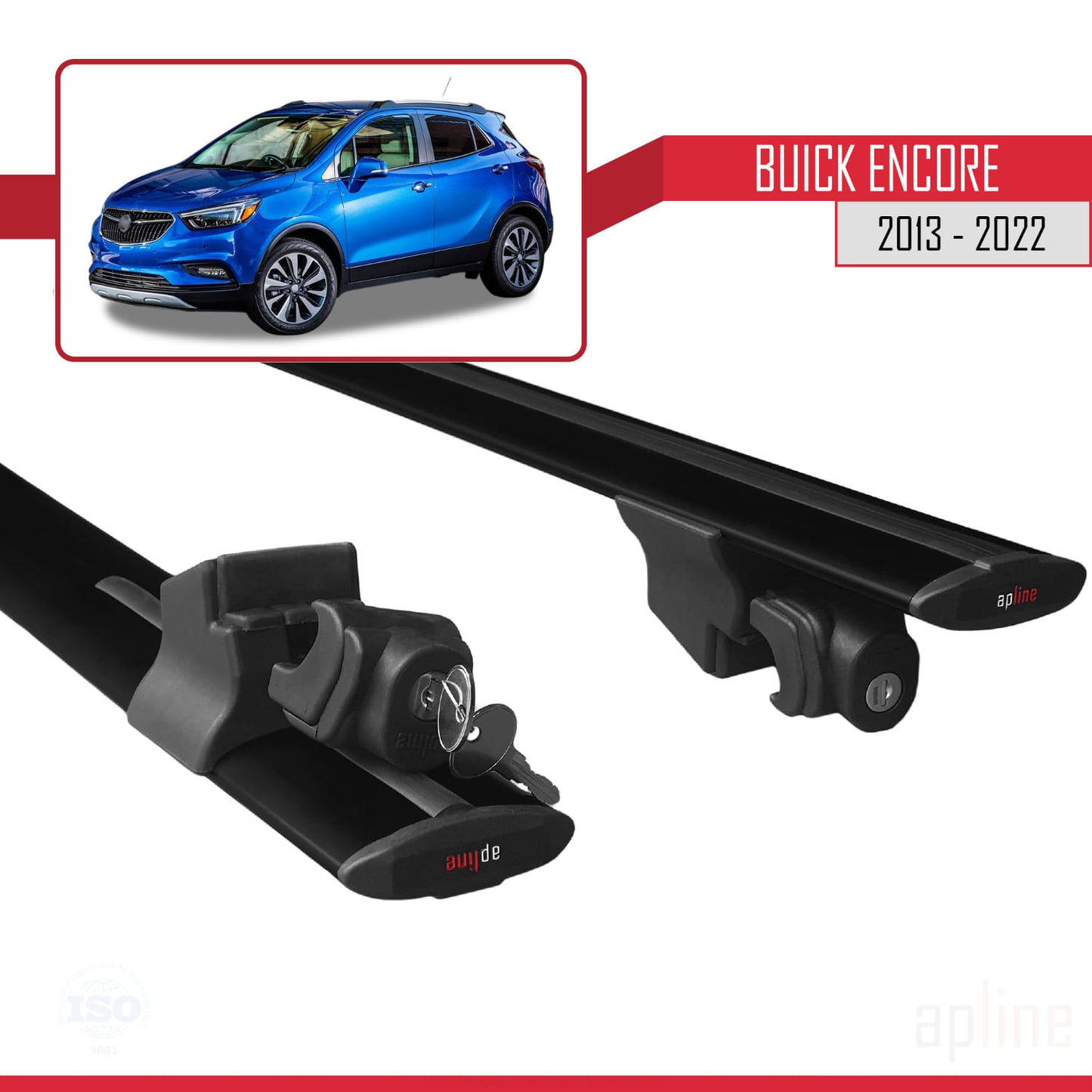 Compatible with Buick Encore 2013-2022 HOOK Model Car Roof Rack Cross Bar Black Aluminium 2 Bars