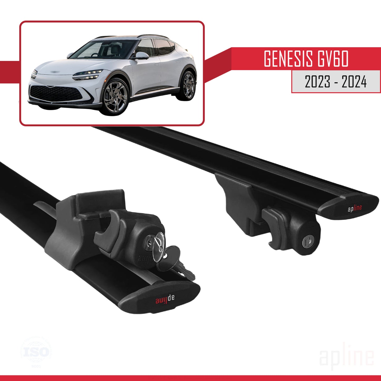 Compatible with Genesis GV60 2023-2024 HOOK Model Car Roof Rack Cross Bar Black Aluminium 2 Bars