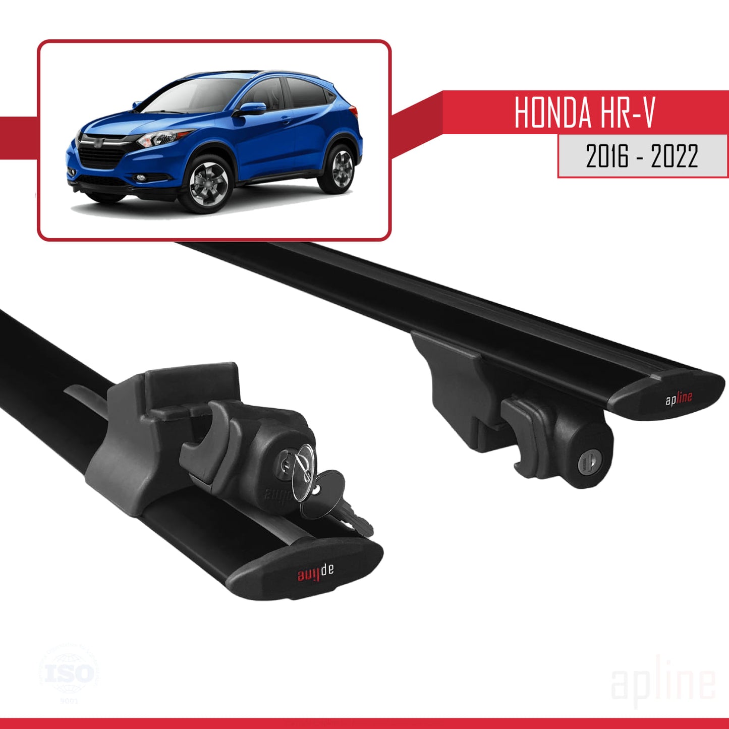 Compatible with Honda HR-V 2016-2022 HOOK Model Car Roof Rack Cross Bar Black Aluminium 2 Bars