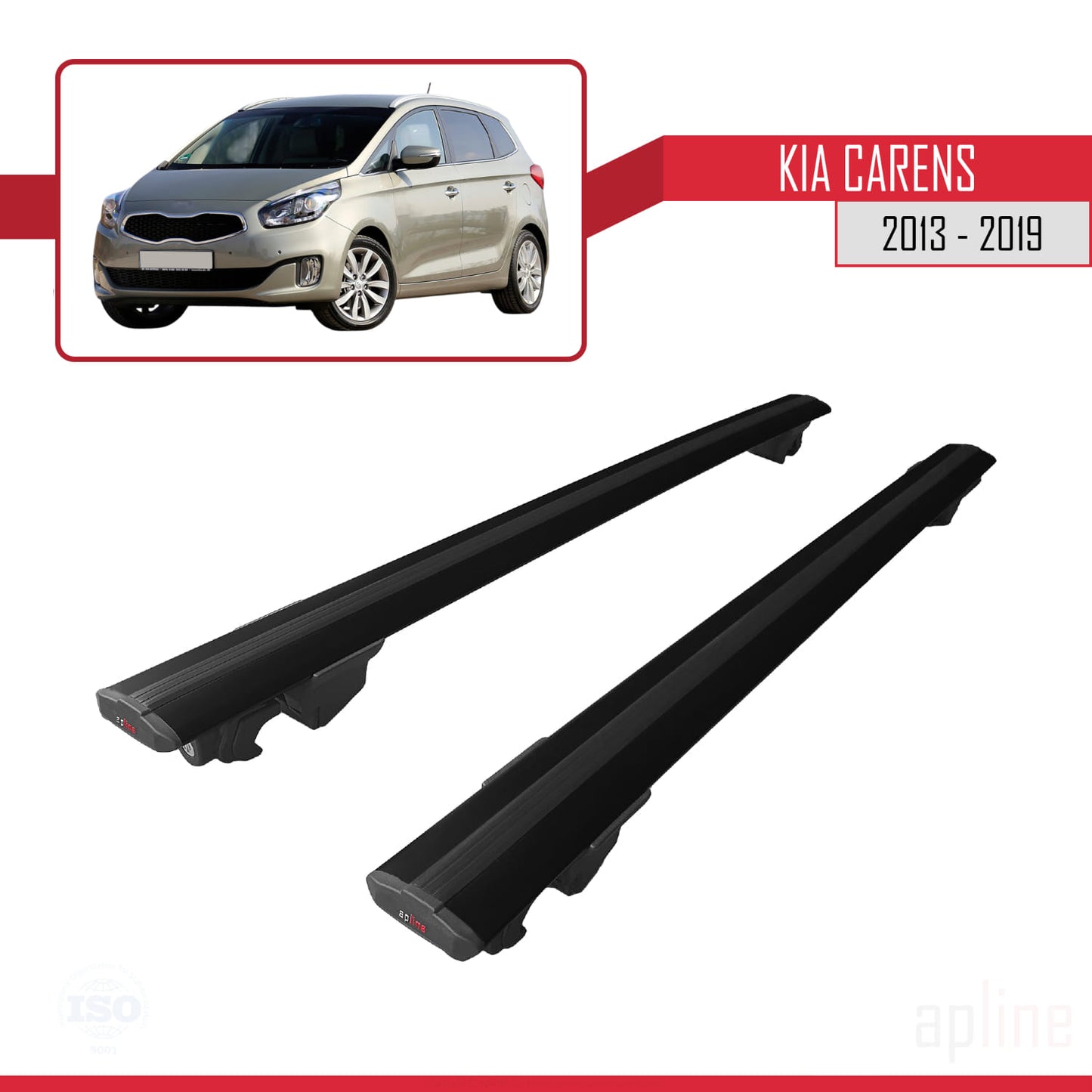 Compatible with Kia Carens 2013-2019 HOOK Model Car Roof Rack Cross Bar Black Aluminium 2 Bars