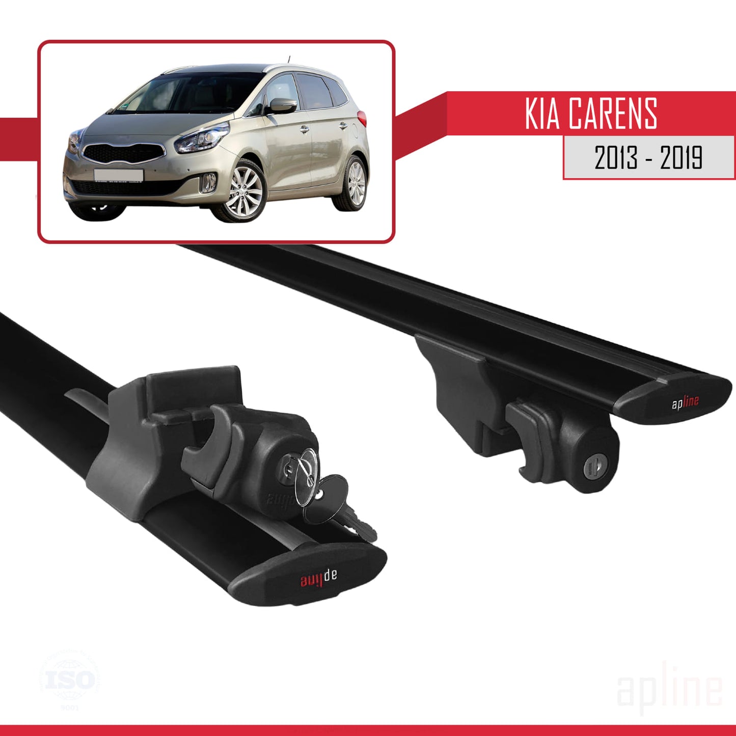 Compatible with Kia Carens 2013-2019 HOOK Model Car Roof Rack Cross Bar Black Aluminium 2 Bars