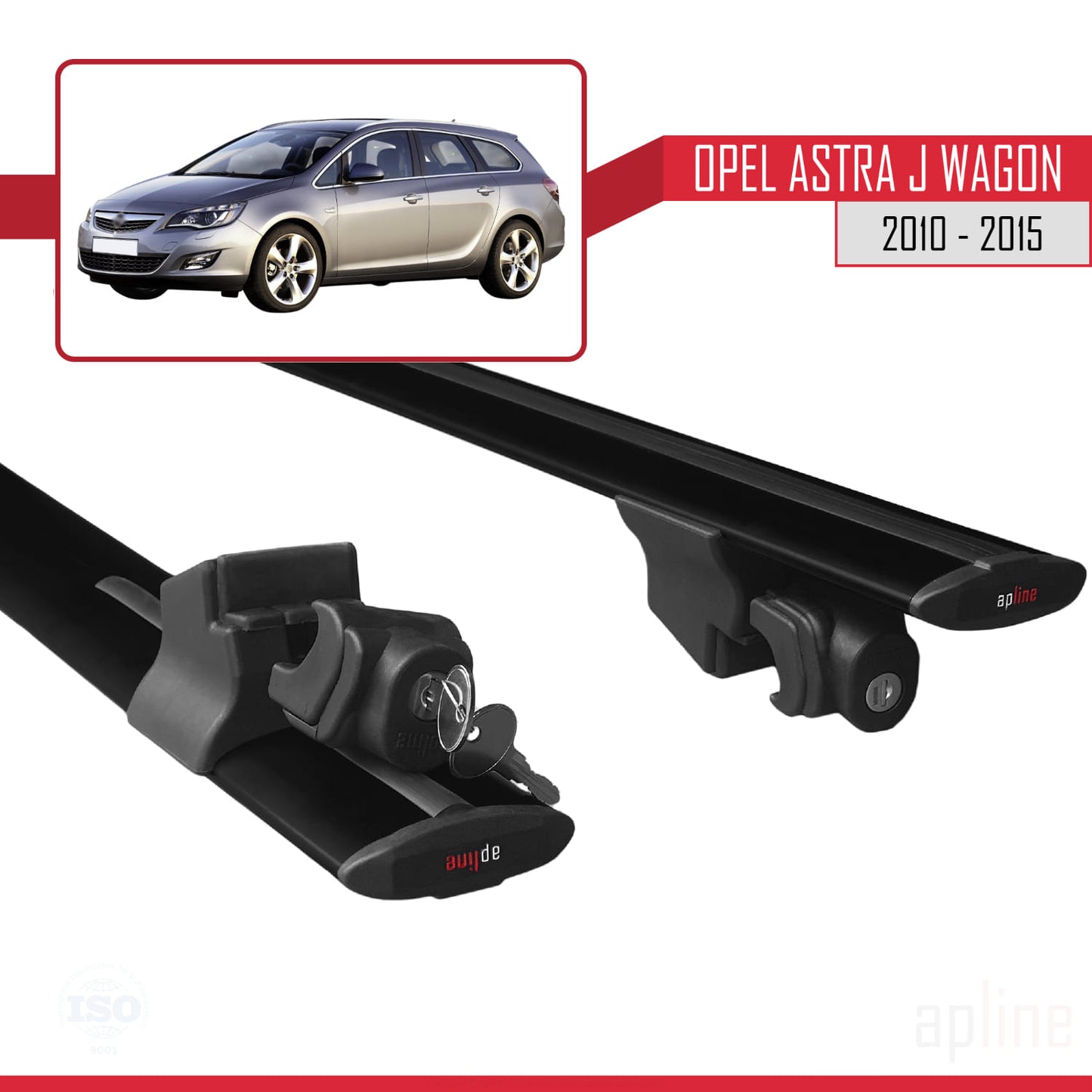 Compatible with Opel Astra J Wagon 2010-2015 HOOK Model Car Roof Rack Cross Bar Black Aluminium 2 Bars