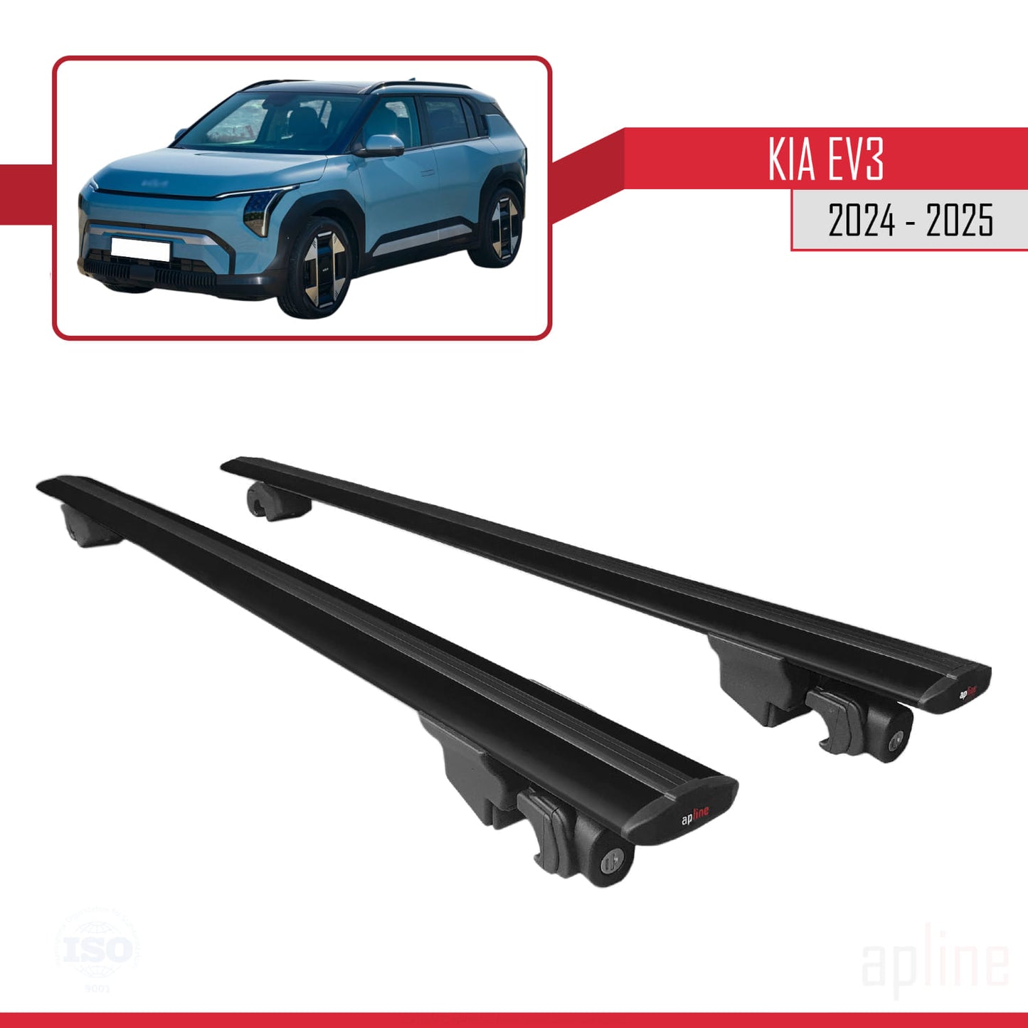 Compatible with Kia EV3 2024-2025 HOOK Model Car Roof Rack Cross Bar Black Aluminium 2 Bars