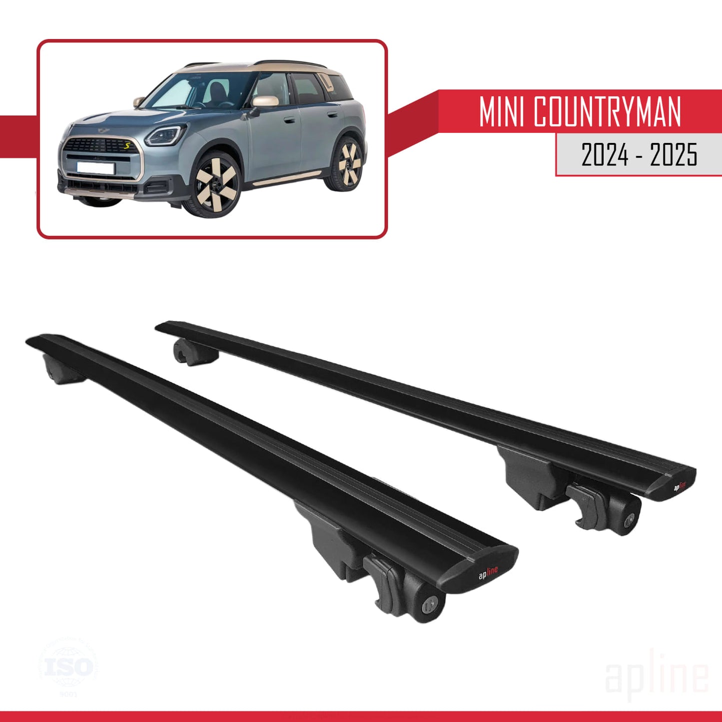 Compatible with Mini Countryman 2024-2025 HOOK Model Car Roof Rack Cross Bar Black Aluminium 2 Bars