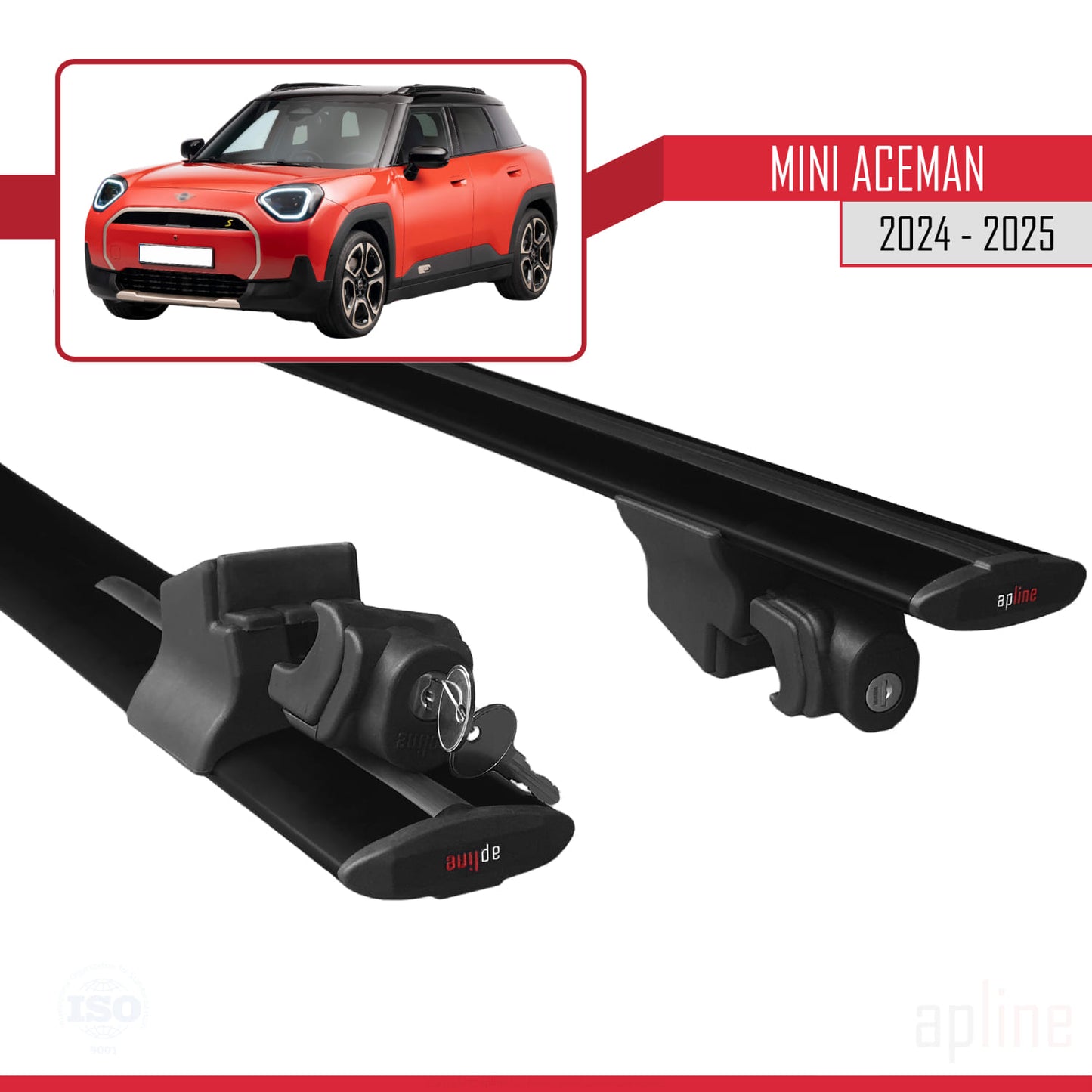 Compatible with Mini Aceman SE 2024-2025 HOOK Model Car Roof Rack Cross Bar Black Aluminium 2 Bars