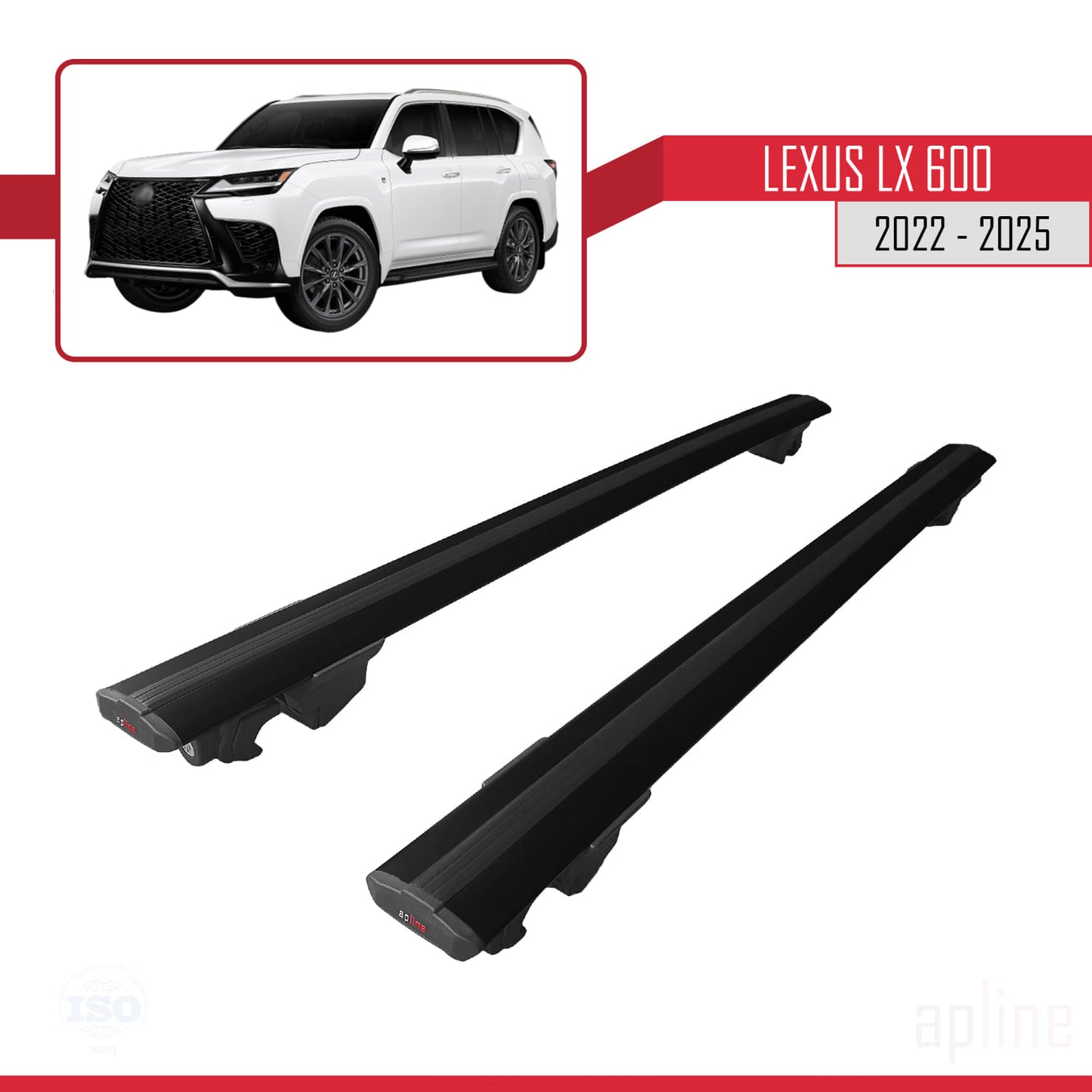 Compatible with Lexus LX 600 2022-2025 HOOK Model Car Roof Rack Cross Bar Black Aluminium 2 Bars