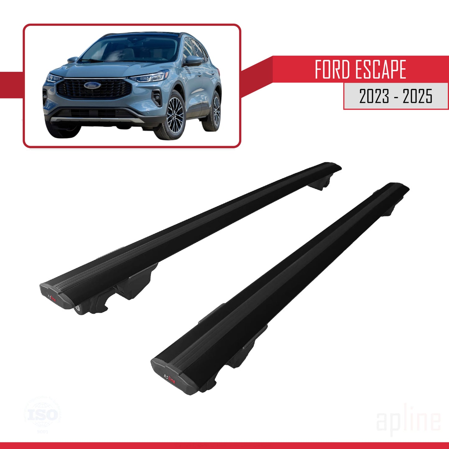 Compatible with Ford Escape 2023-2025 HOOK Model Car Roof Rack Cross Bar Black Aluminium 2 Bars