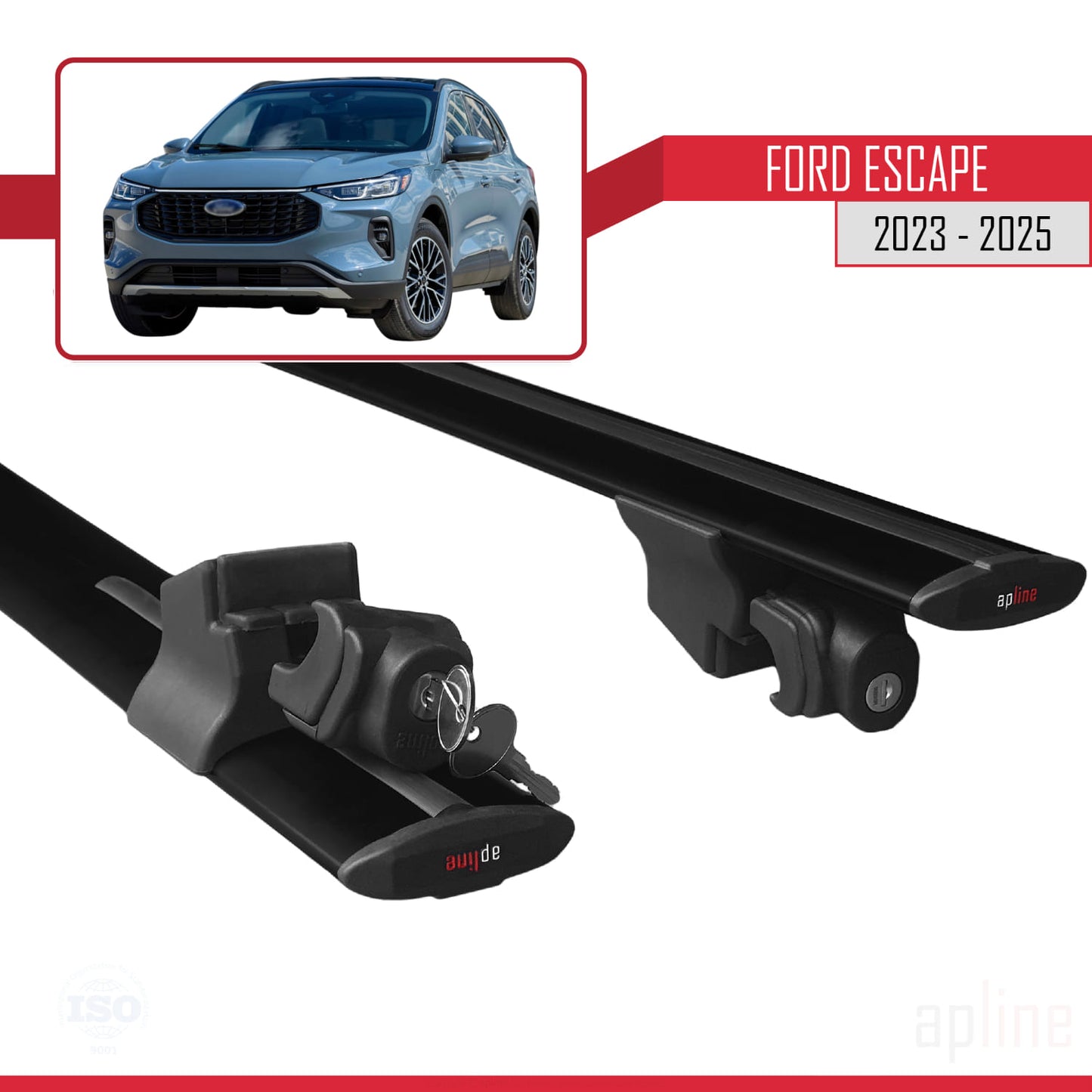 Compatible with Ford Escape 2023-2025 HOOK Model Car Roof Rack Cross Bar Black Aluminium 2 Bars