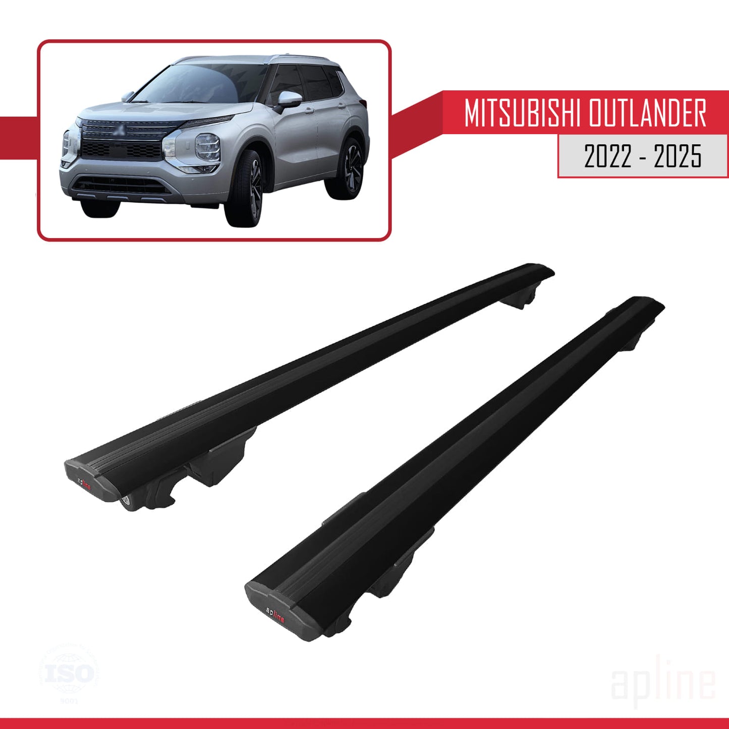 Compatible with Mitsubishi Outlander 2022-2025 HOOK Model Car Roof Rack Cross Bar Black Aluminium 2 Bars