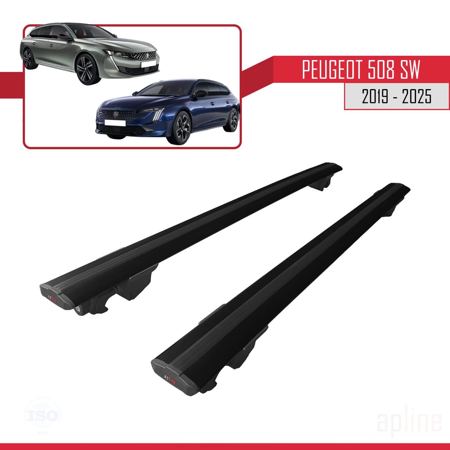 Compatible with Peugeot 508 SW 2019-2025 HOOK Model Car Roof Rack Cross Bar Black Aluminium 2 Bars