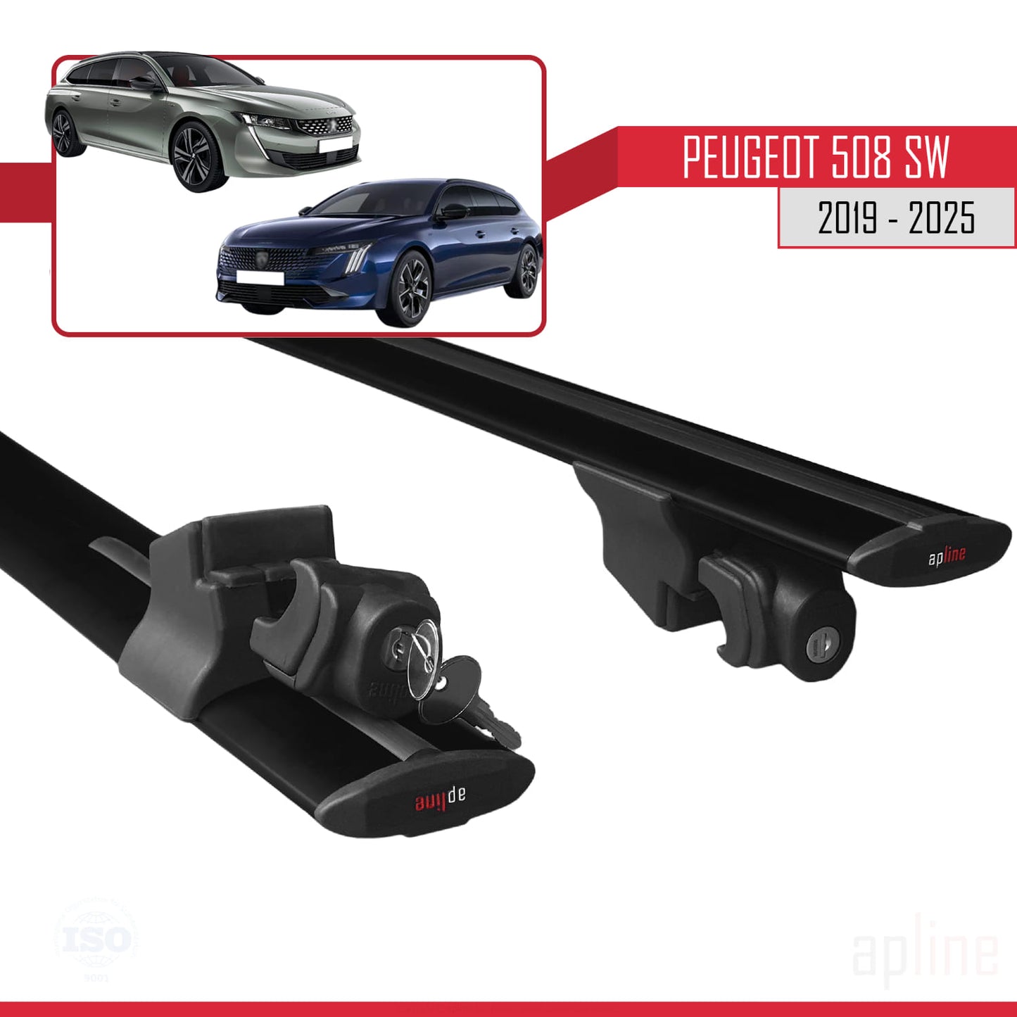 Compatible with Peugeot 508 SW 2019-2025 HOOK Model Car Roof Rack Cross Bar Black Aluminium 2 Bars