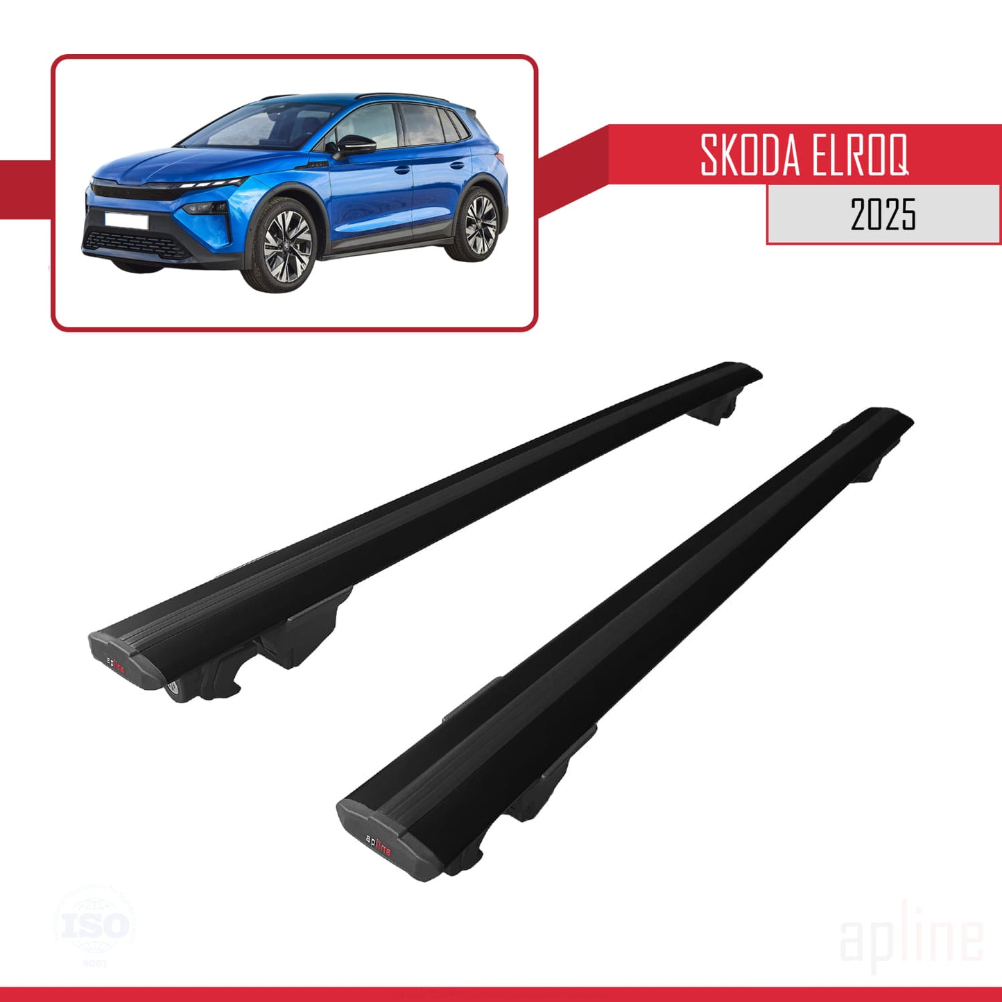 Compatible with Skoda Elroq 2025 HOOK Model Car Roof Rack Cross Bar Black Aluminium 2 Bars
