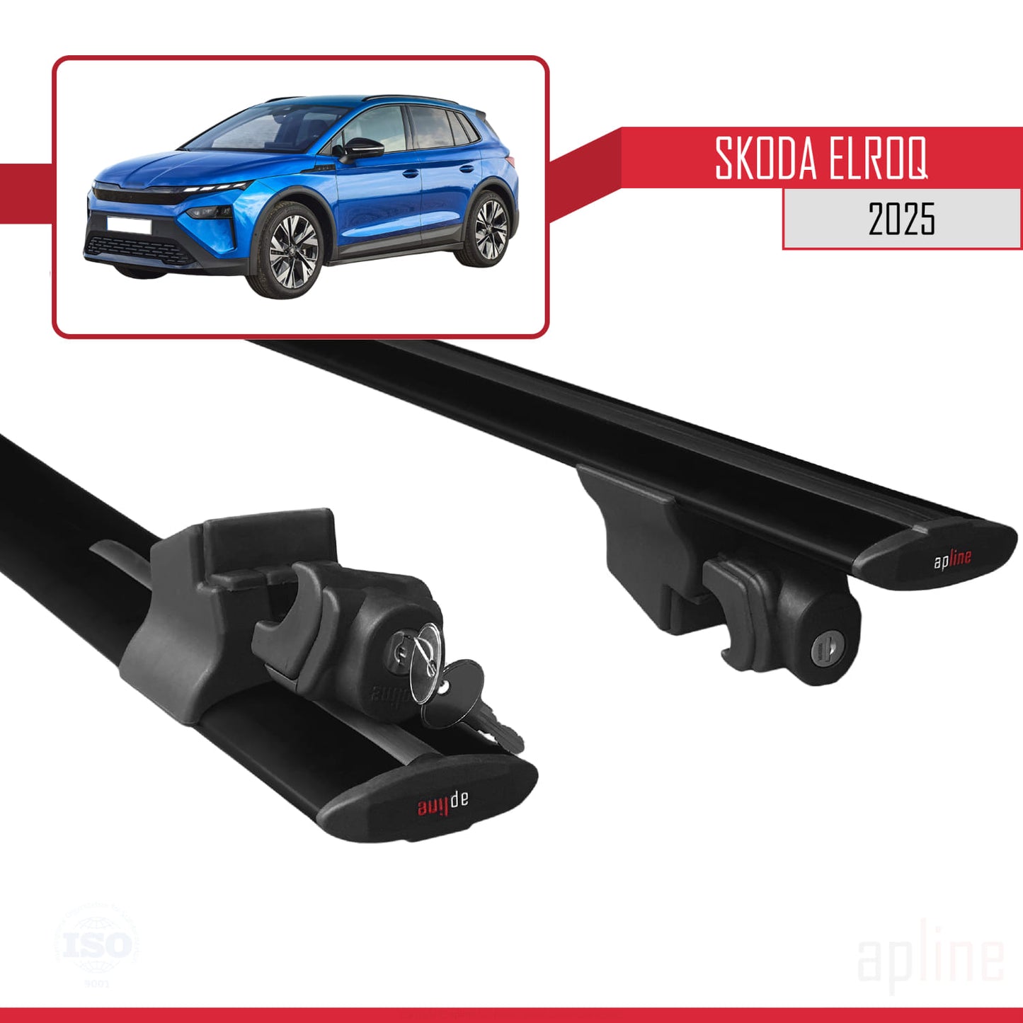 Compatible with Skoda Elroq 2025 HOOK Model Car Roof Rack Cross Bar Black Aluminium 2 Bars