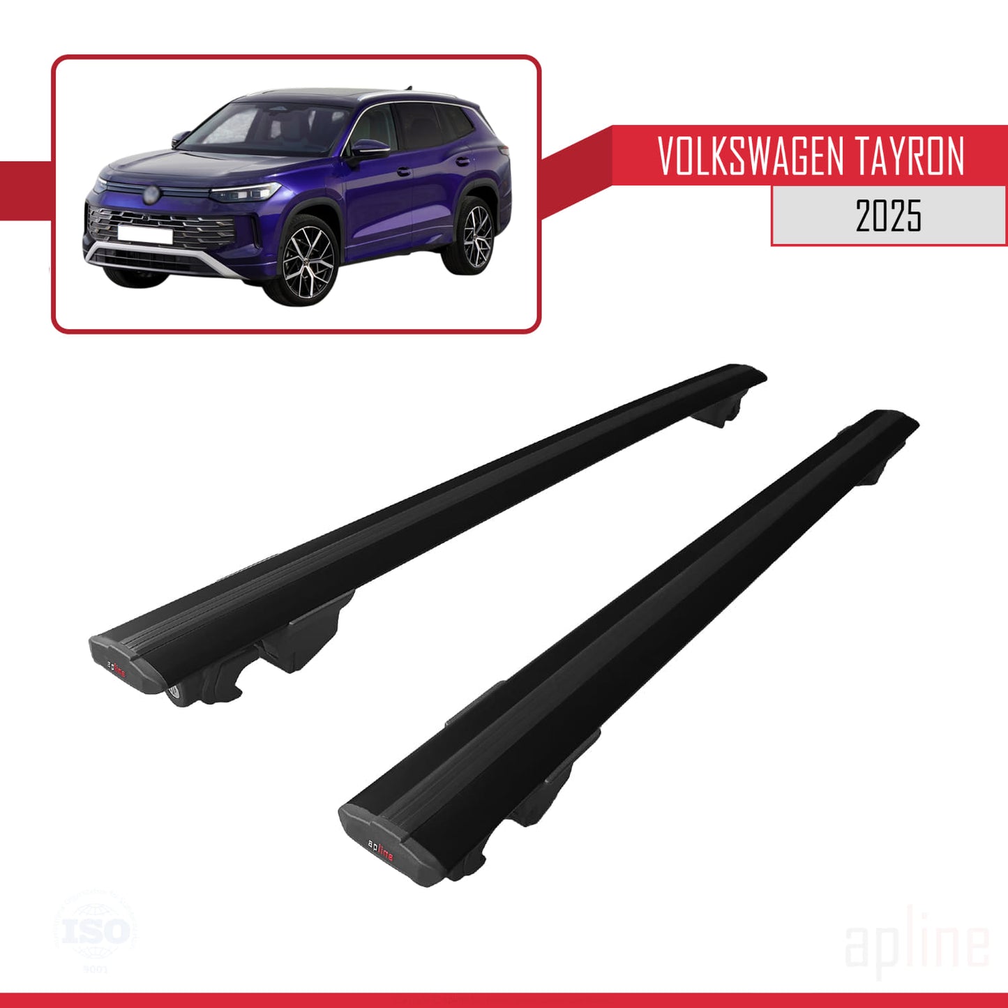 Compatible with Volkswagen Tayron 2025 HOOK Model Car Roof Rack Cross Bar Black Aluminium 2 Bars