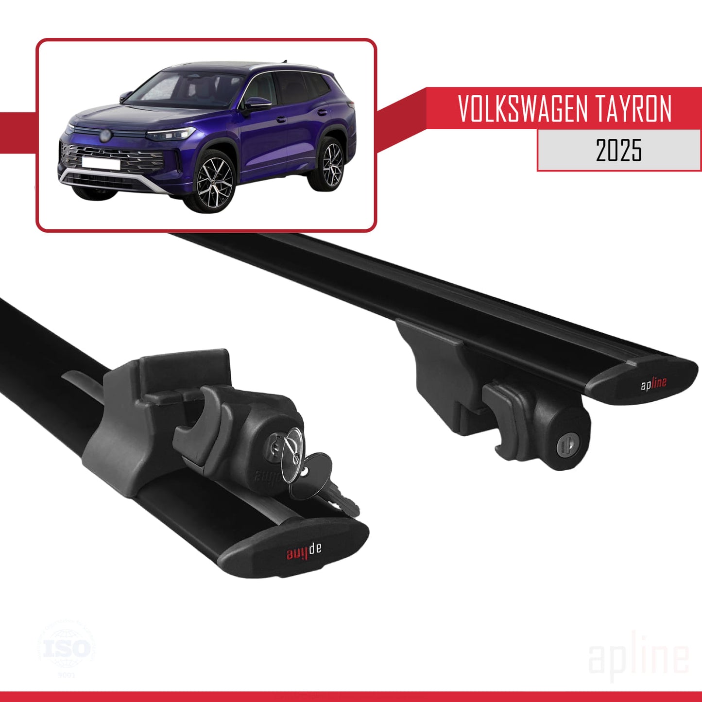 Compatible with Volkswagen Tayron 2025 HOOK Model Car Roof Rack Cross Bar Black Aluminium 2 Bars