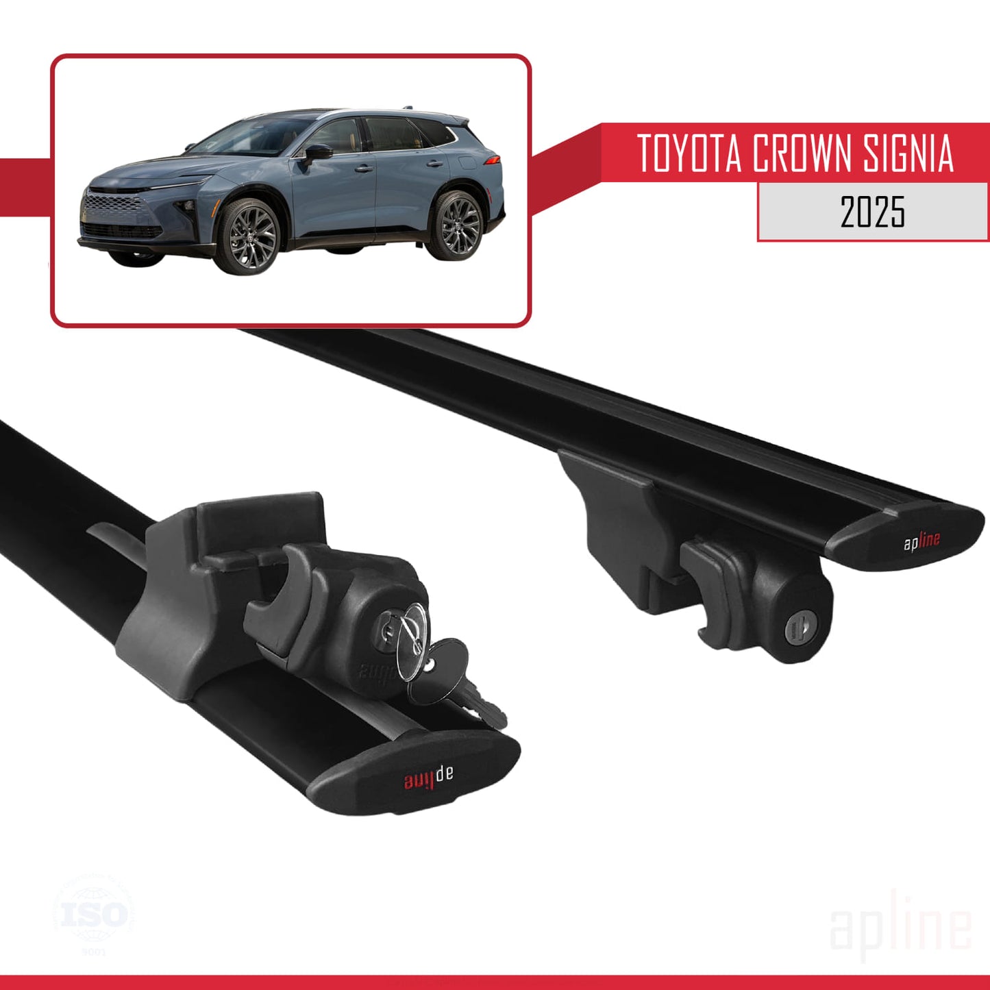 Compatible with Toyota Crown Signia 2025 HOOK Model Car Roof Rack Cross Bar Black Aluminium 2 Bars