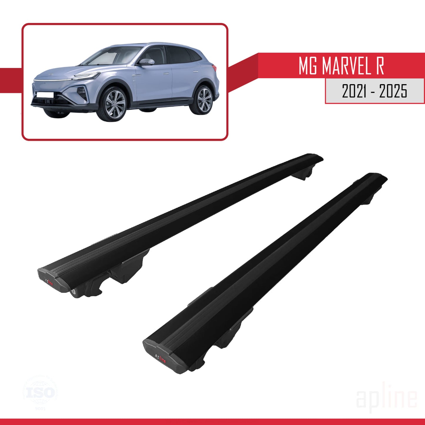 Compatible with MG Marvel R 2021-2025 HOOK Model Car Roof Rack Cross Bar Black Aluminium 2 Bars